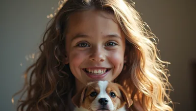 Young Girl Smiling With Her Cute Puppy