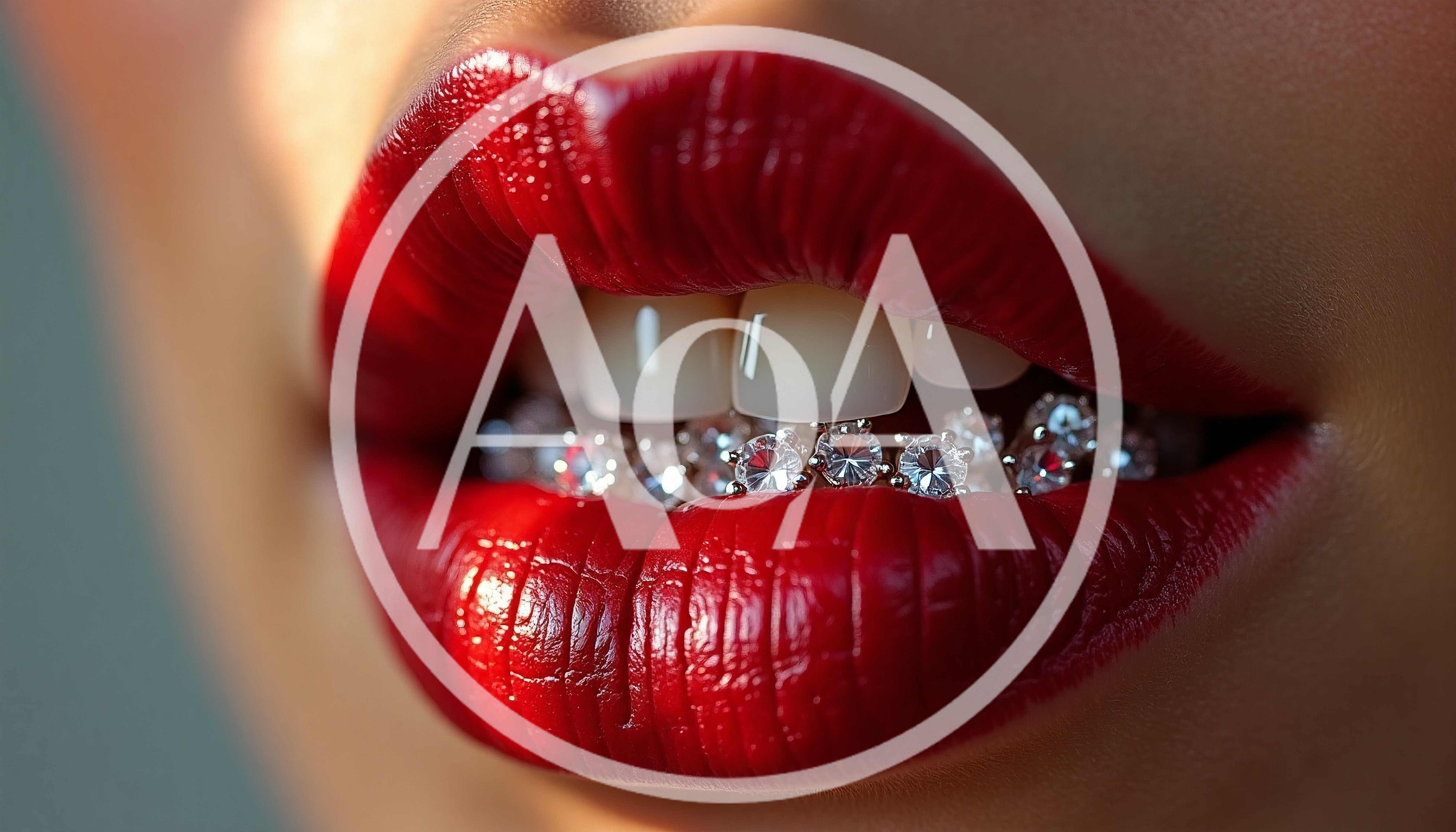 Close Up Of Woman With Red Lipstick And Diamond Grillz