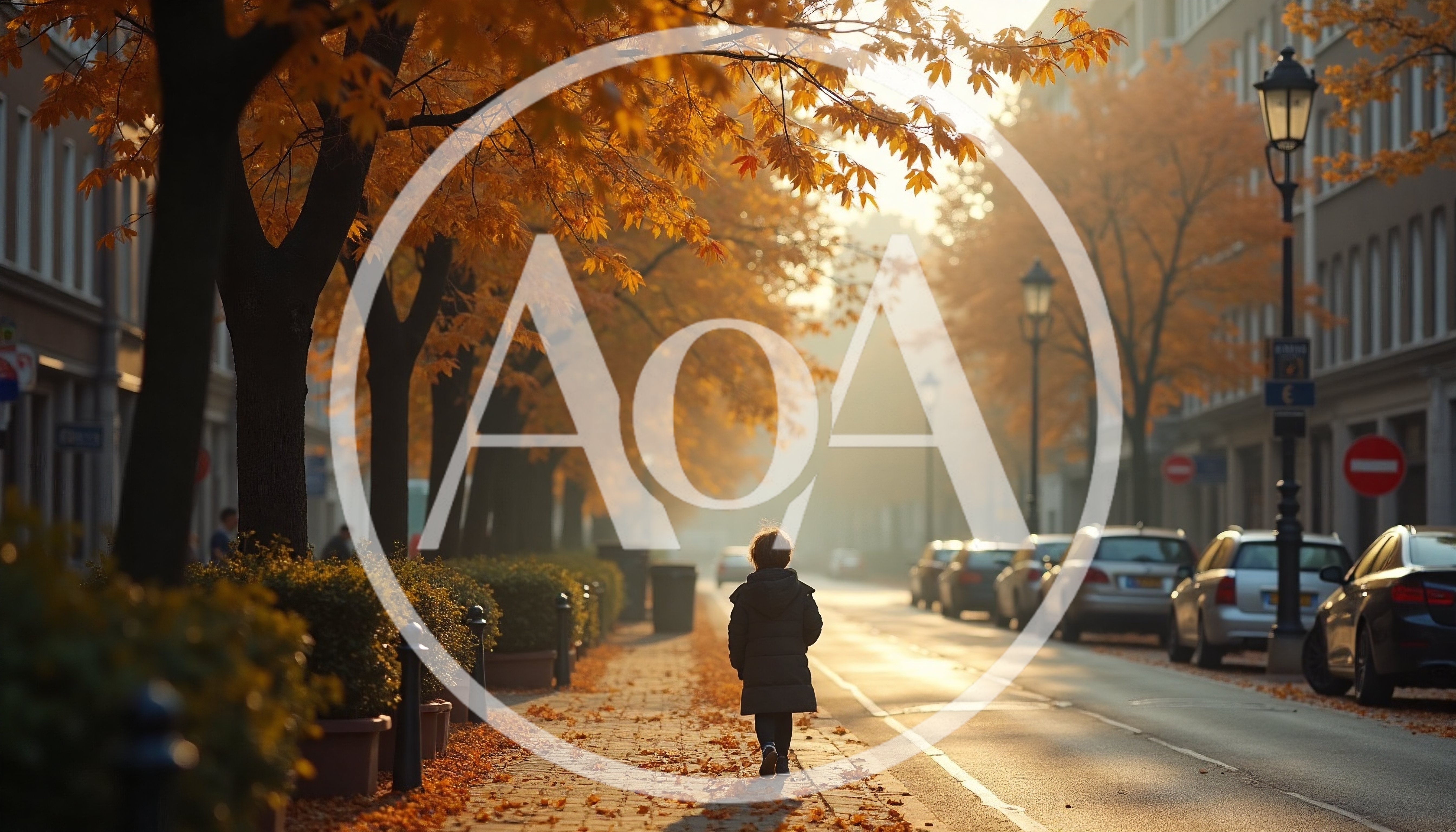 Child Walking Alone Down A Sunny Autumn Street