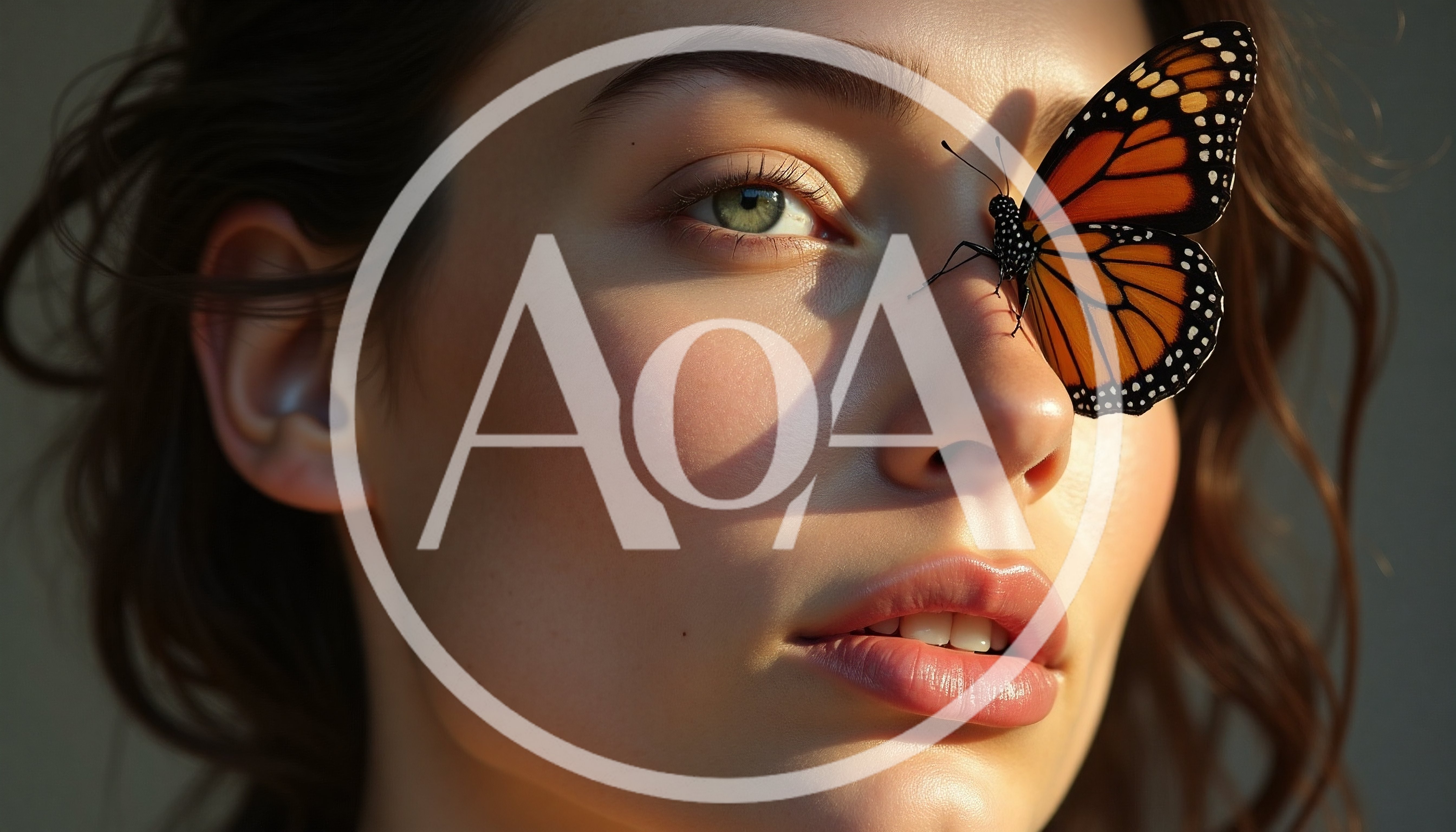 Close Up Portrait Of Woman With Monarch Butterfly