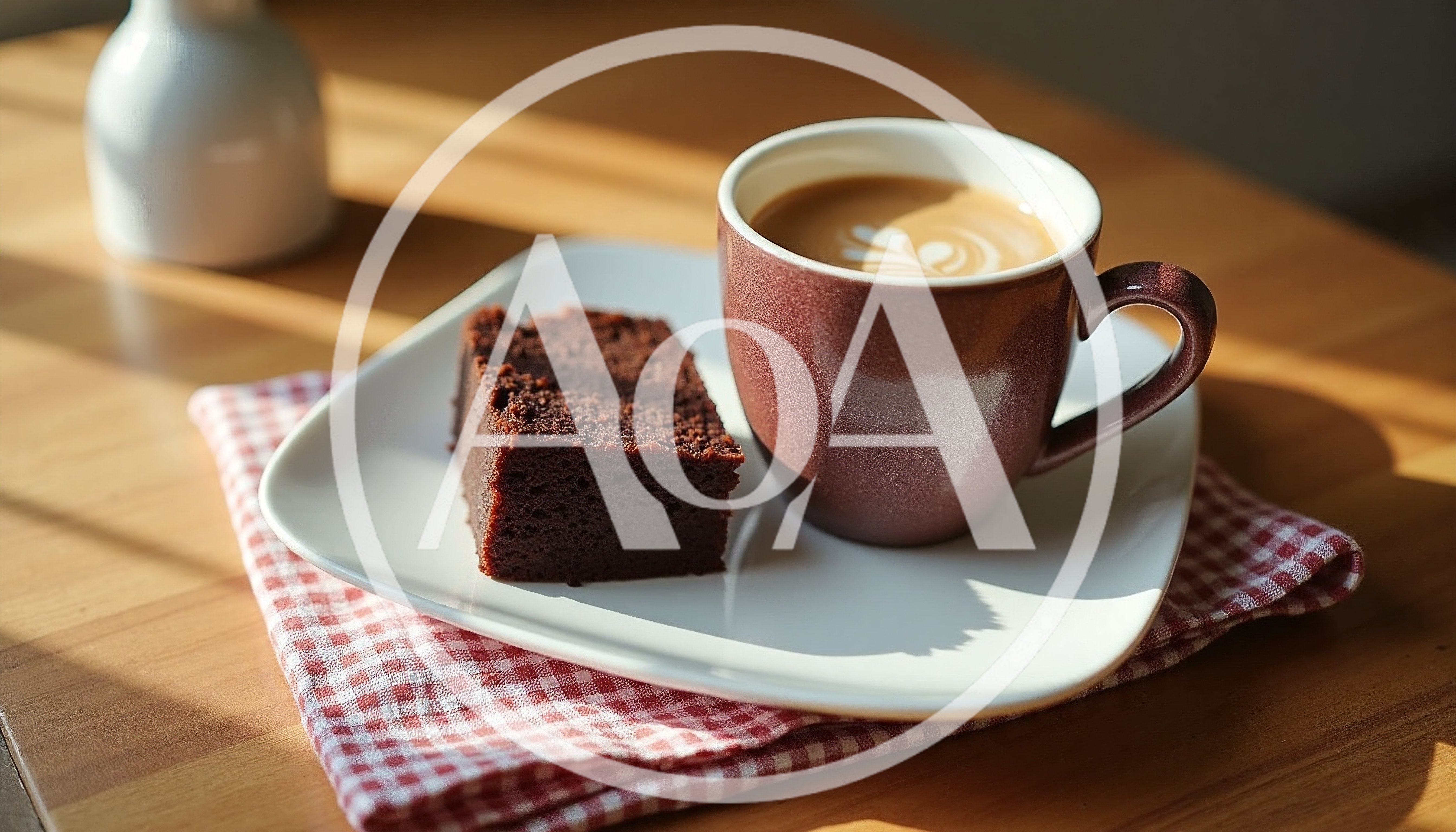 Coffee Cup And Chocolate Cake On A Wooden Table