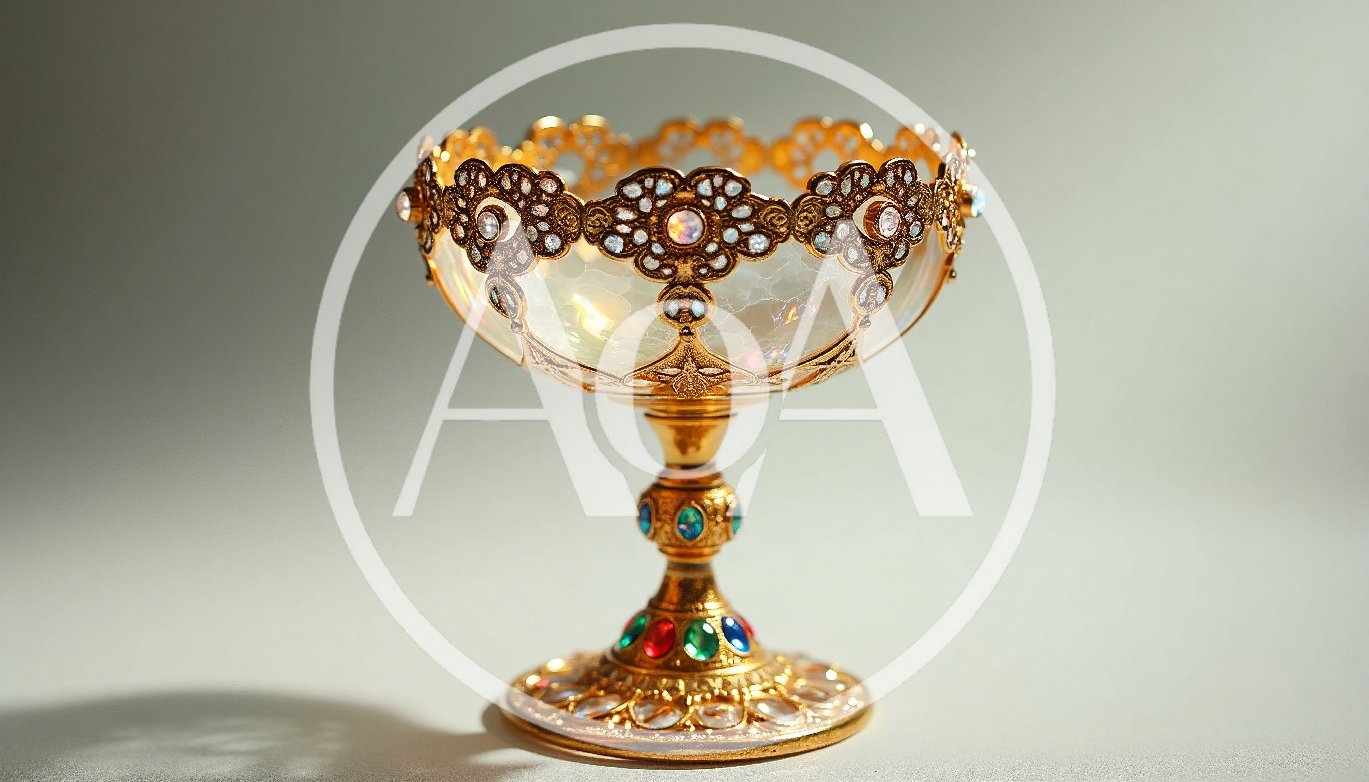 Ornate Gold Chalice With Gemstones On White Background