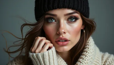 Portrait Of A Beautiful Woman Wearing A Winter Beanie
