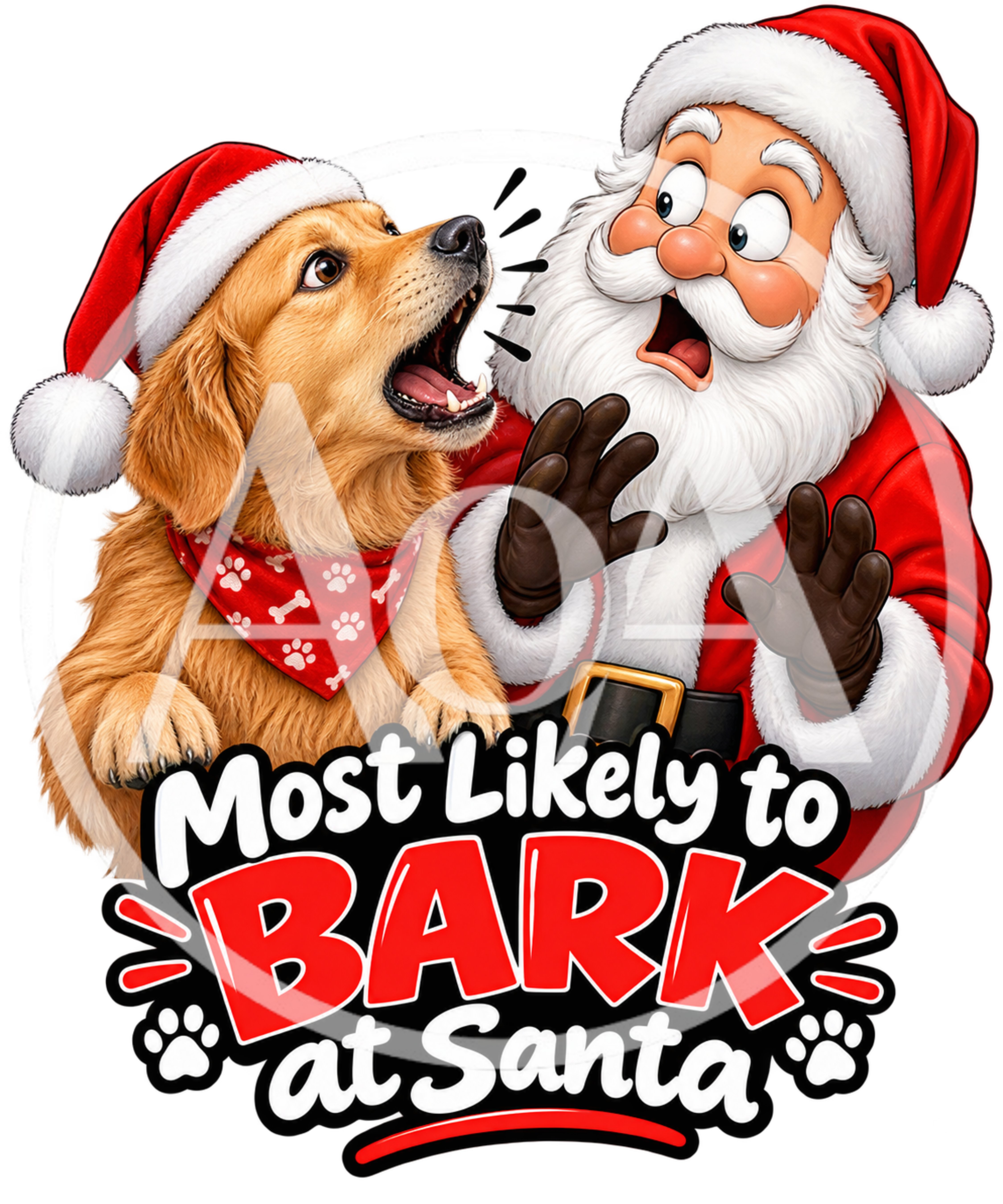 Santa Claus Surprised By A Barking Golden Retriever