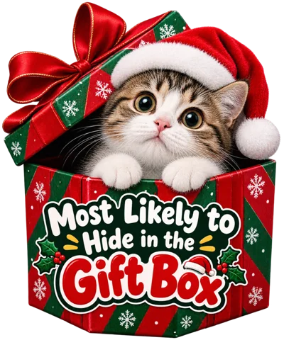 Cute Kitten Wearing Santa Hat Inside Christmas Gift Box