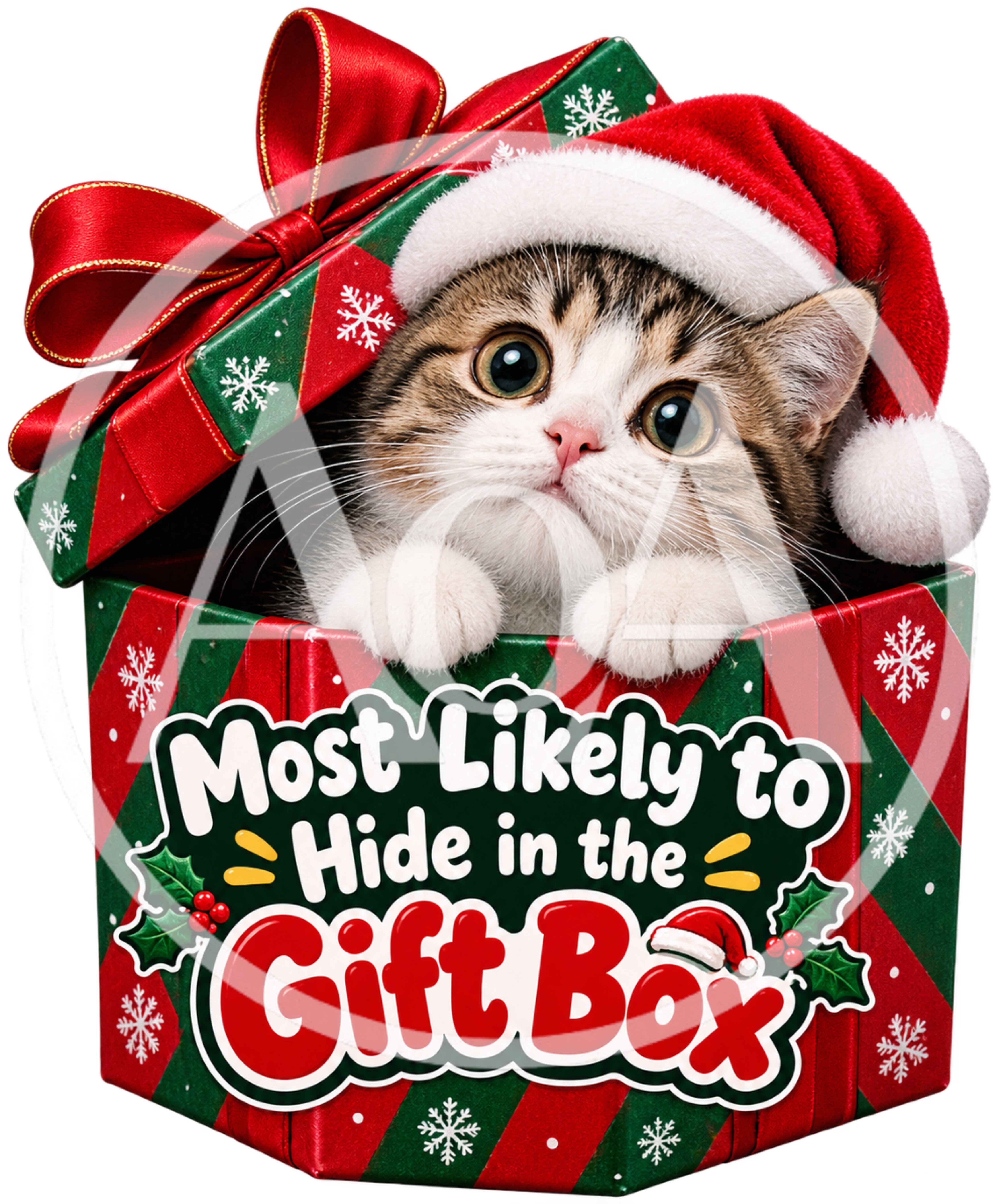 Cute Kitten Wearing Santa Hat Inside Christmas Gift Box