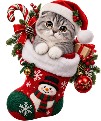 Cute Scottish Fold Kitten Inside A Christmas Stocking