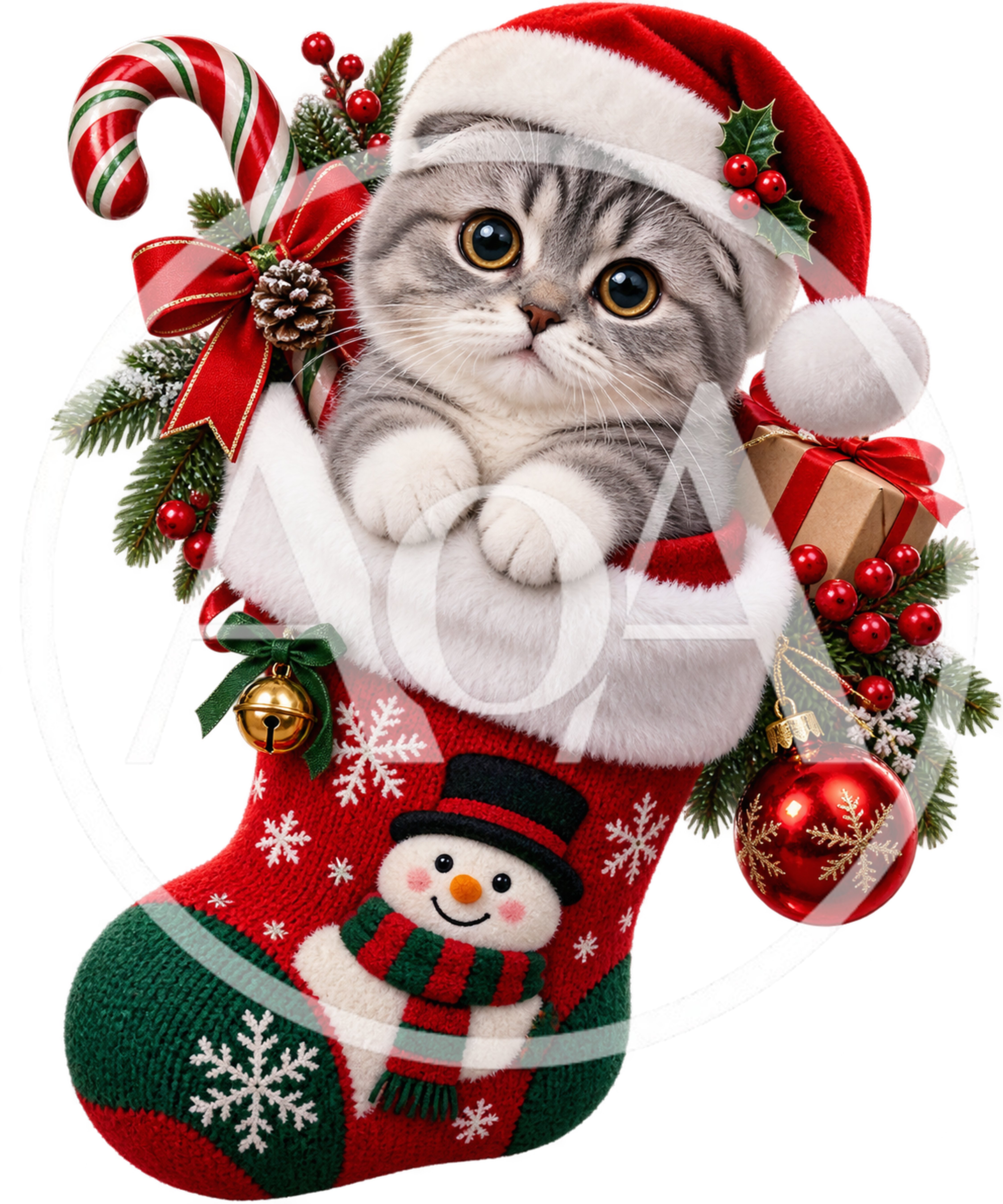 Cute Scottish Fold Kitten Inside A Christmas Stocking