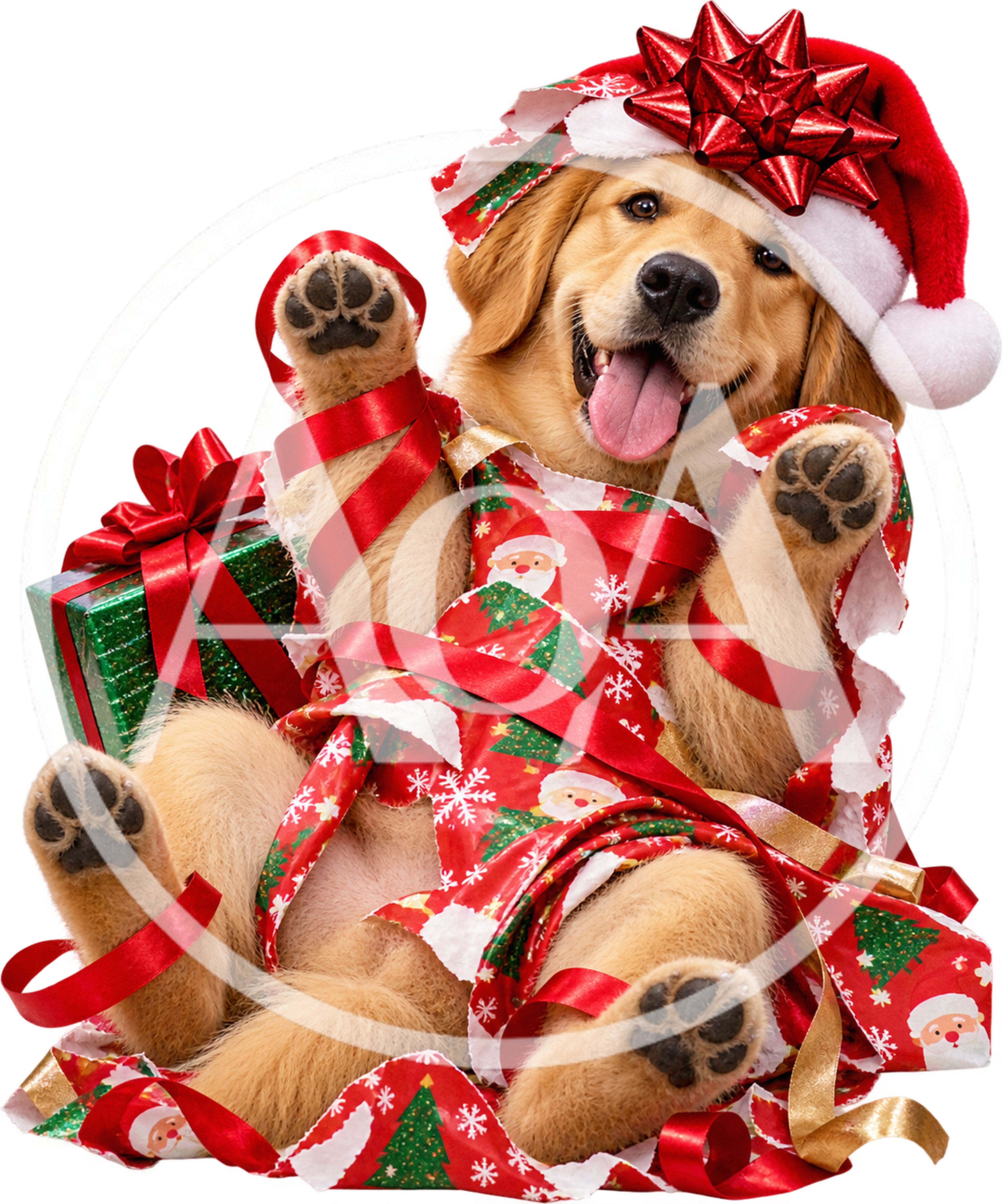 Golden Retriever Puppy Wrapped In Christmas Wrapping Paper