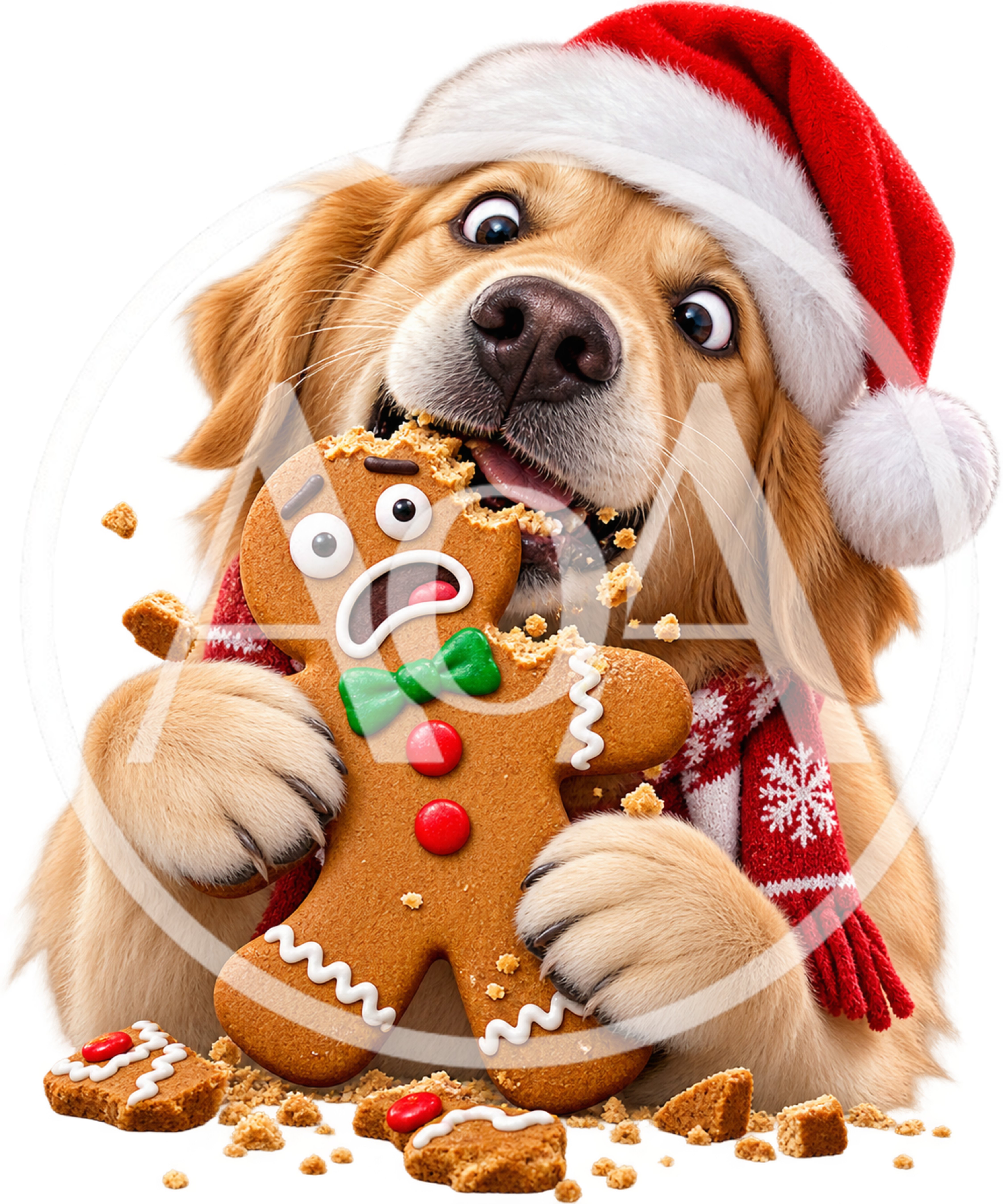 Golden Retriever Eating A Gingerbread Man Cookie