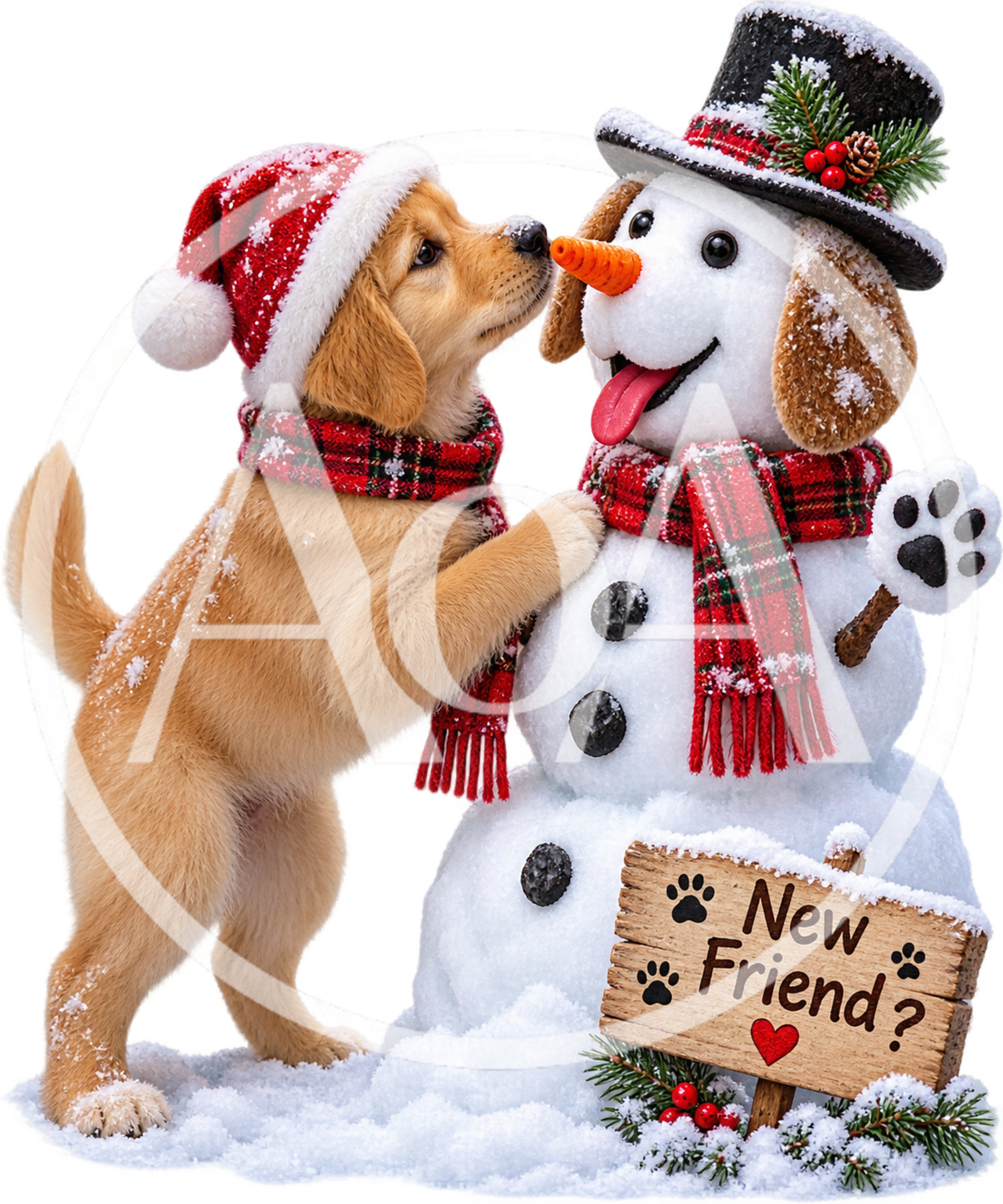 Golden Retriever Puppy Playing With A Festive Snowman