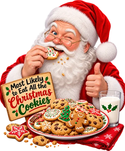 Santa Claus Eating Christmas Cookies With Milk