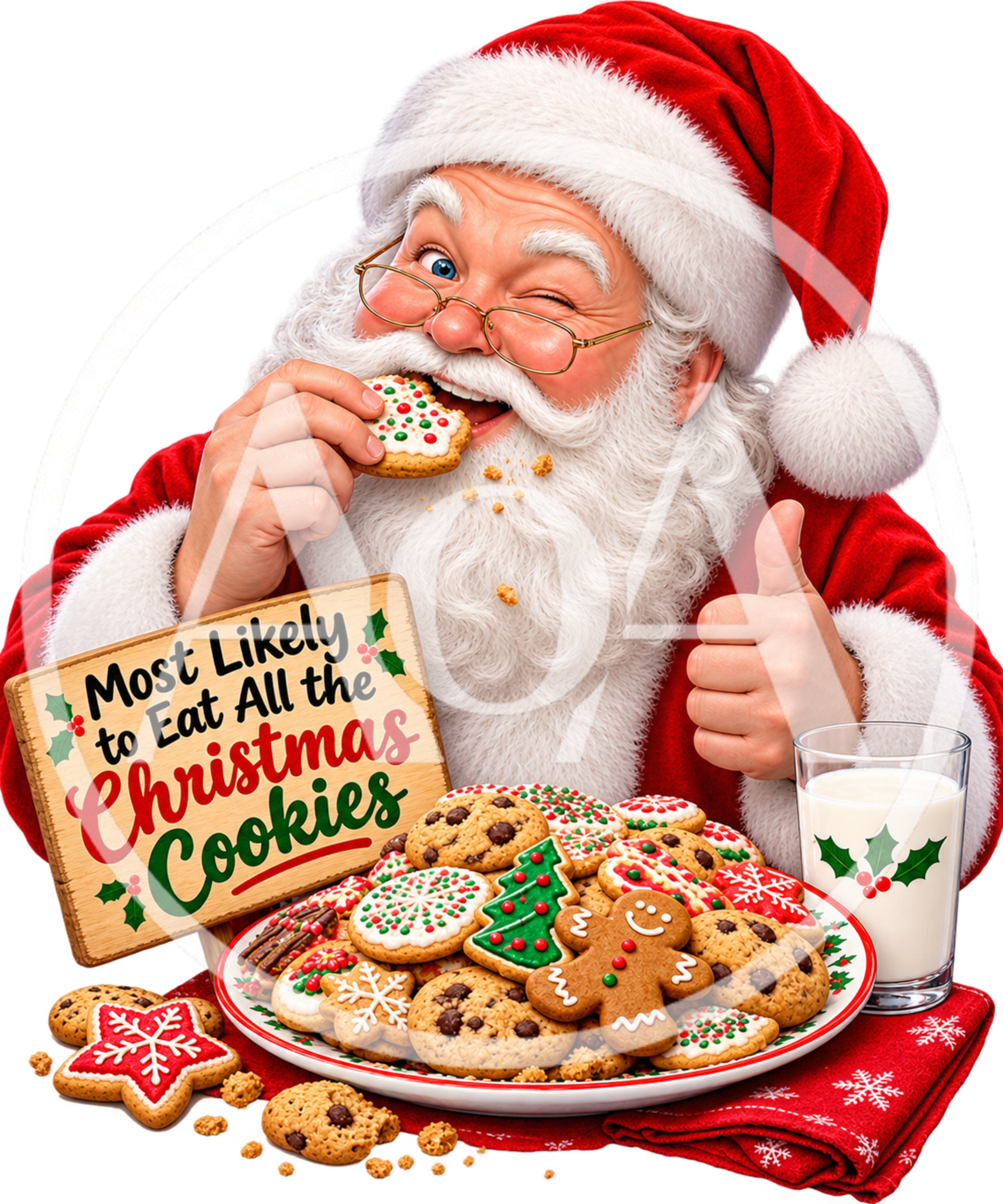 Santa Claus Eating Christmas Cookies With Milk