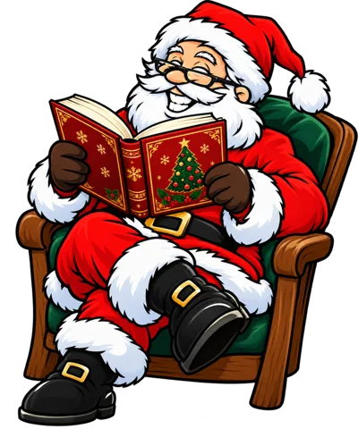 Santa Claus Reading A Christmas Book In An Armchair