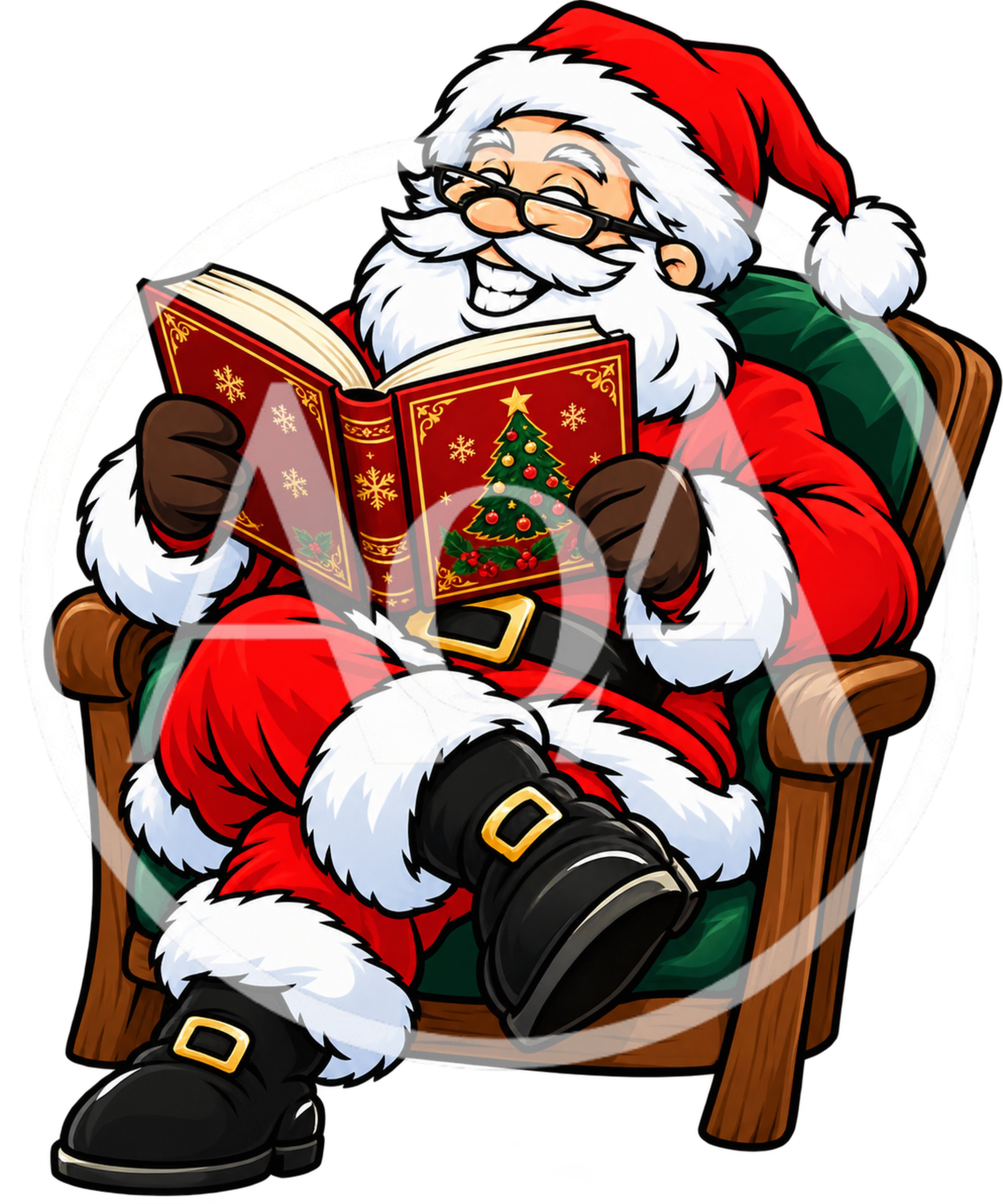 Santa Claus Reading A Christmas Book In An Armchair