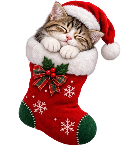 Cute Tabby Kitten Sleeping Inside A Christmas Stocking