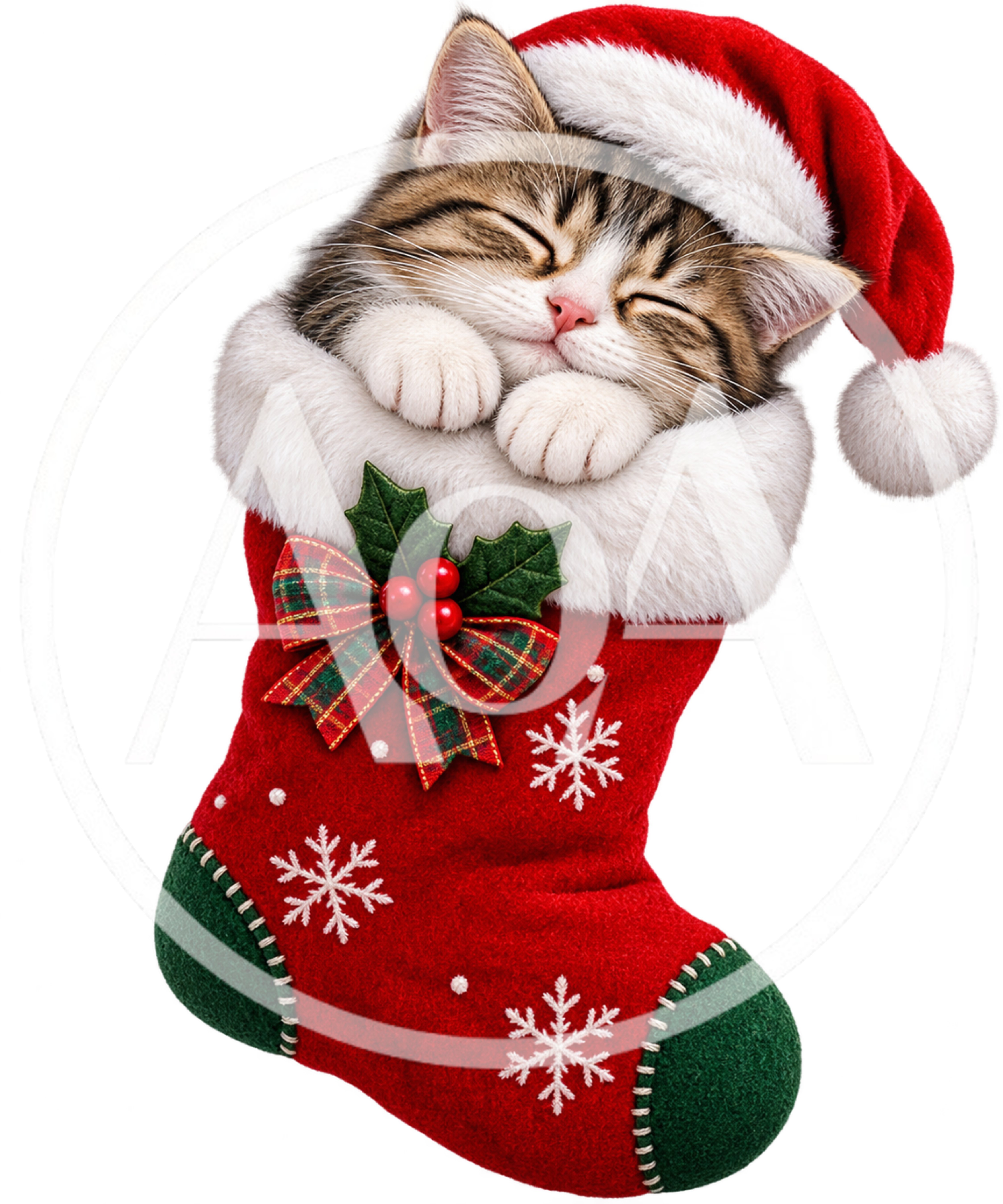 Cute Tabby Kitten Sleeping Inside A Christmas Stocking
