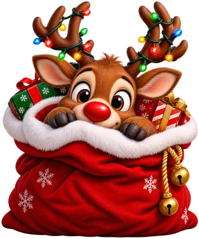 Cute Reindeer Peeking Out Of A Christmas Gift Bag