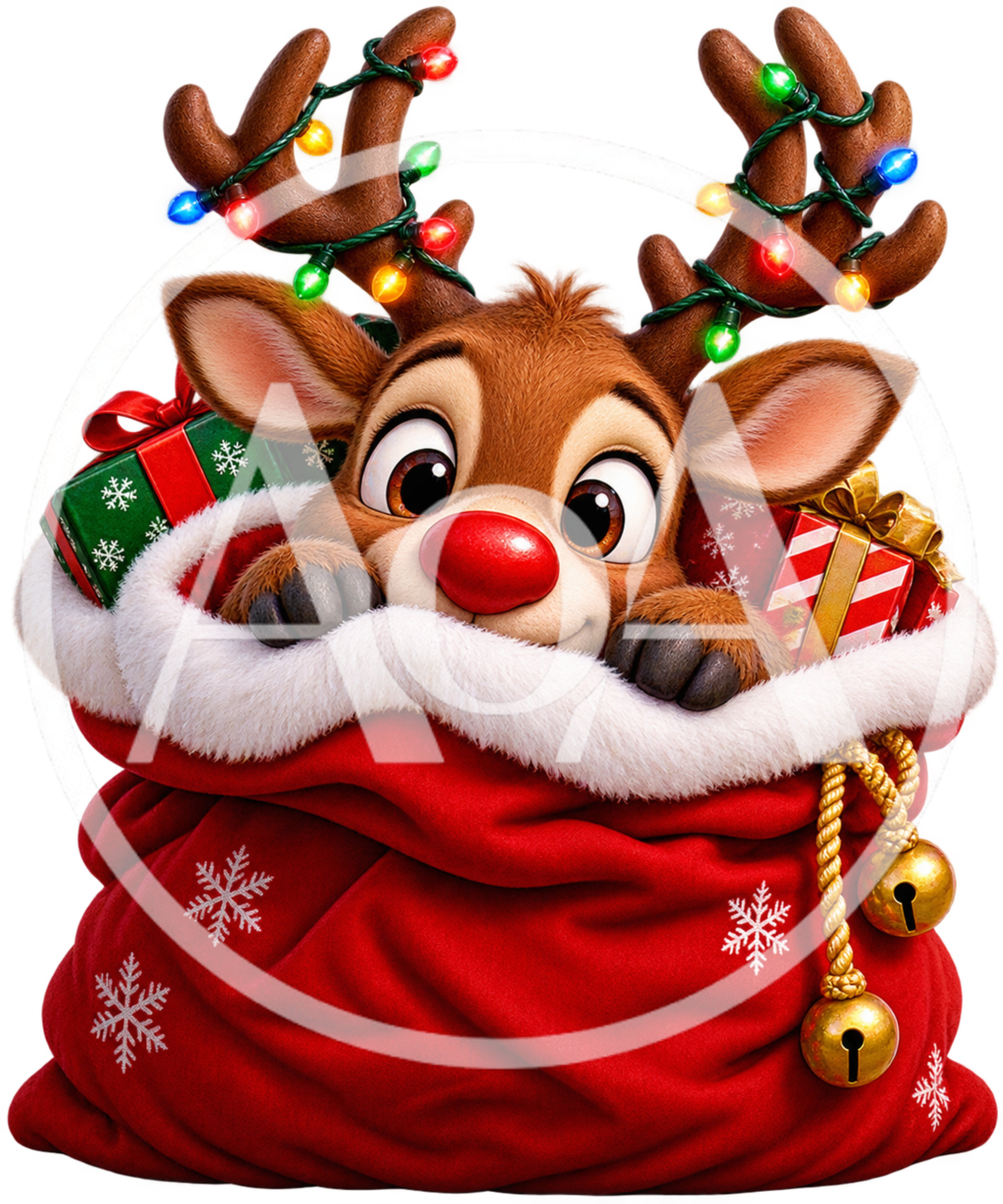 Cute Reindeer Peeking Out Of A Christmas Gift Bag