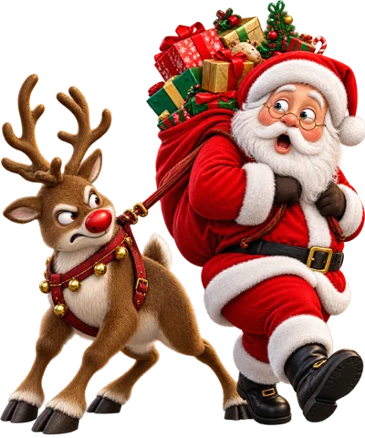Santa Claus Pulling A Sack Of Christmas Gifts