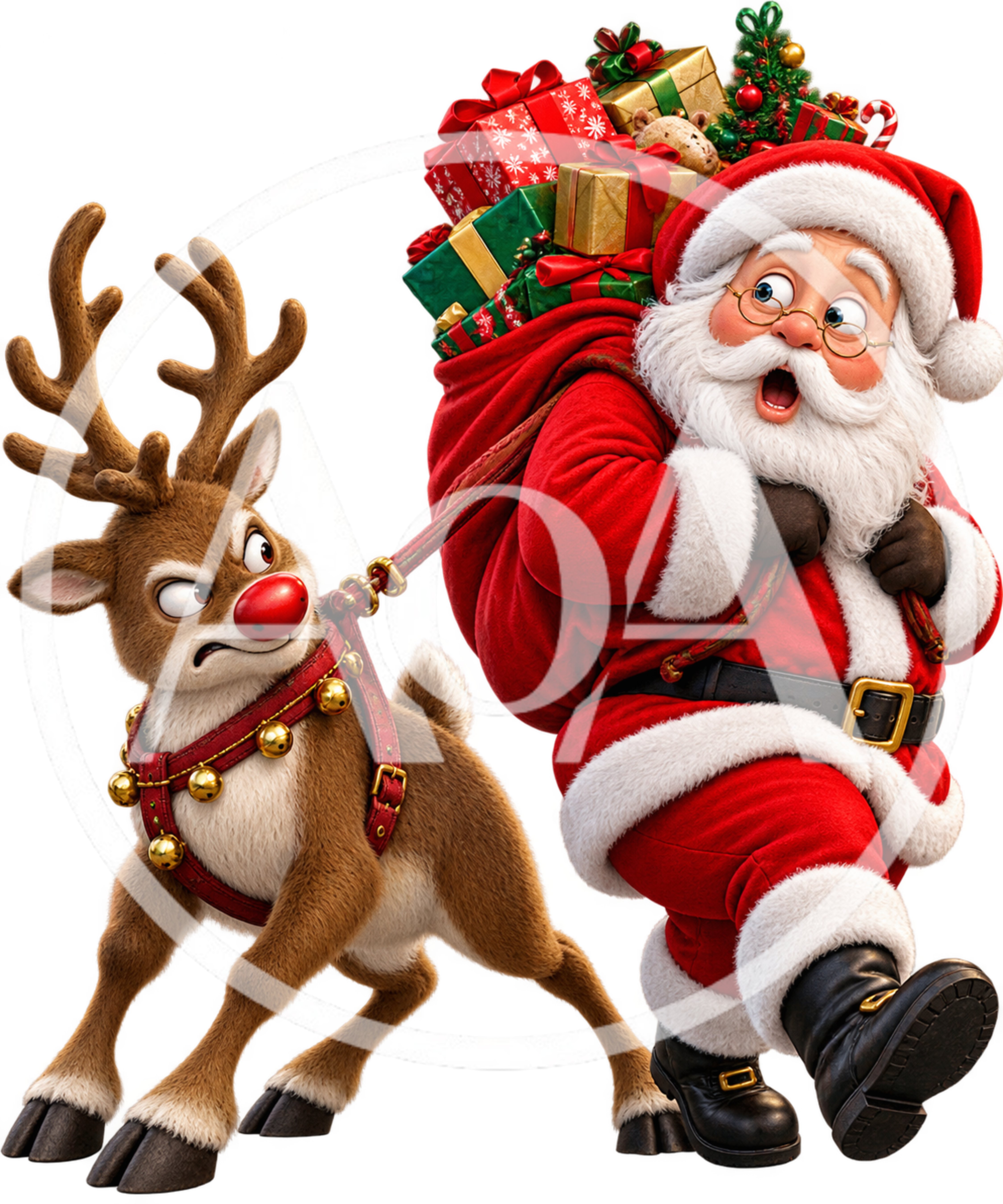 Santa Claus Pulling A Sack Of Christmas Gifts