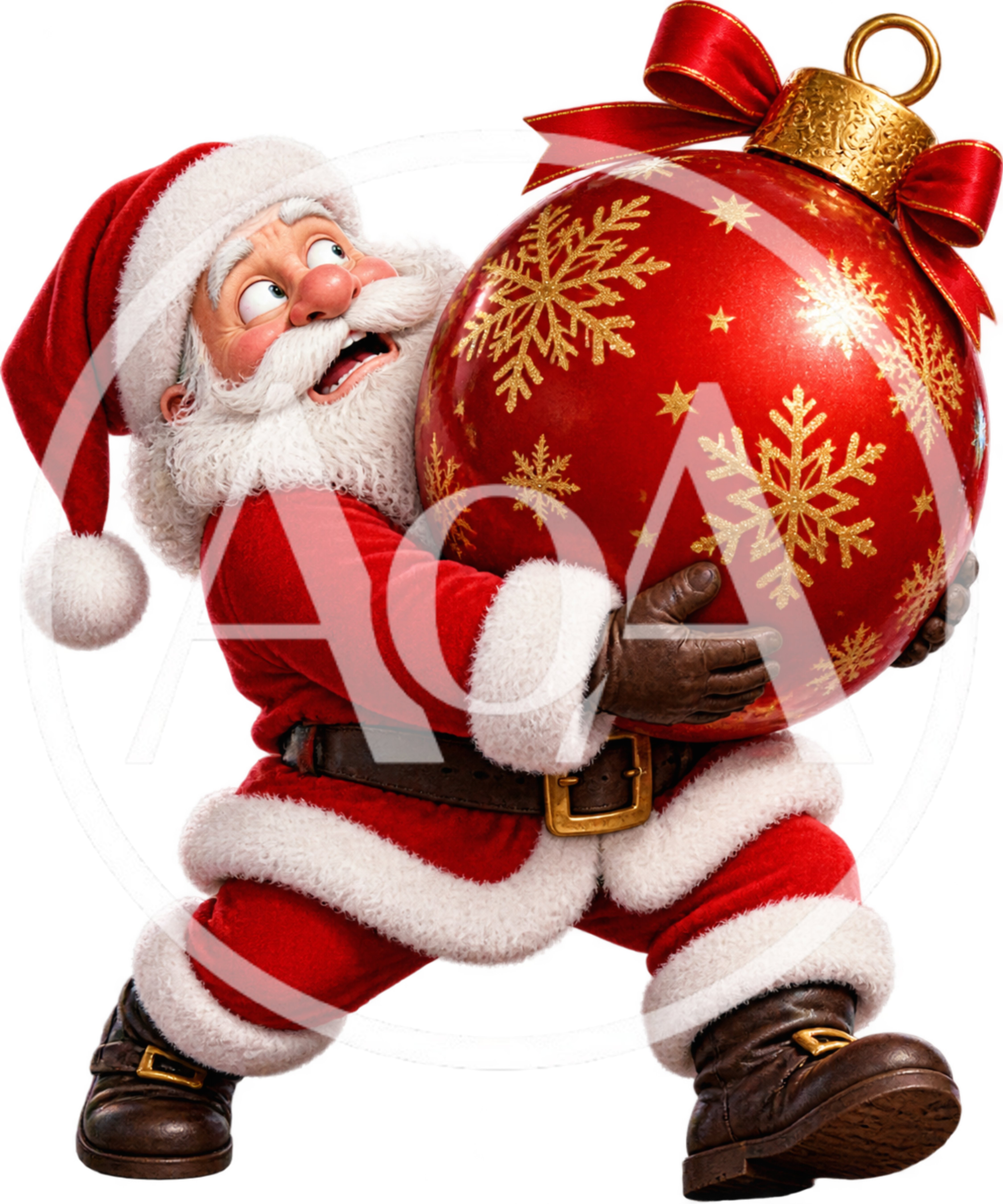 Santa Claus Holding A Large Red Christmas Ornament