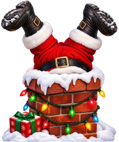 Santa Claus Stuck Upside Down In A Brick Chimney