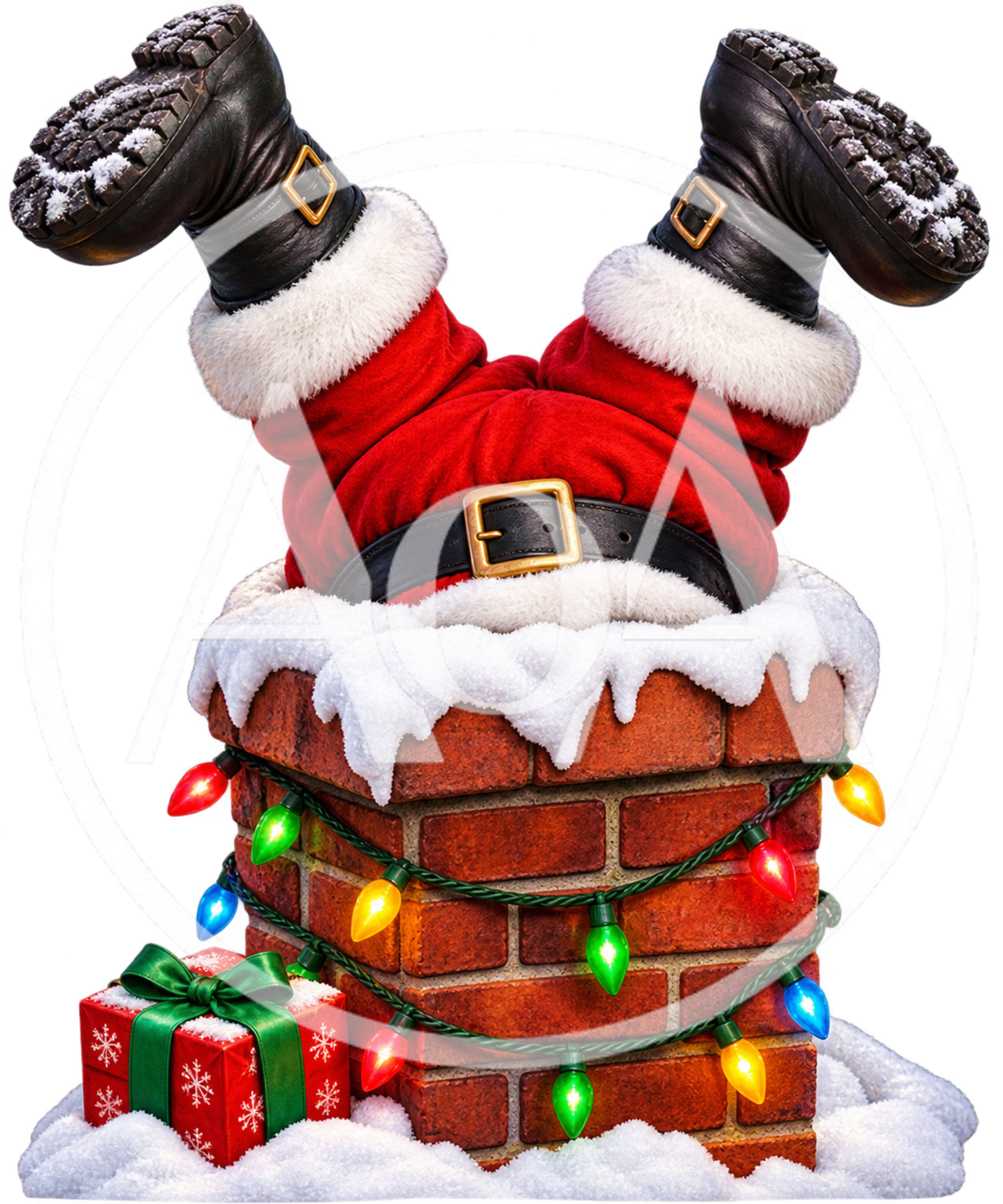 Santa Claus Stuck Upside Down In A Brick Chimney