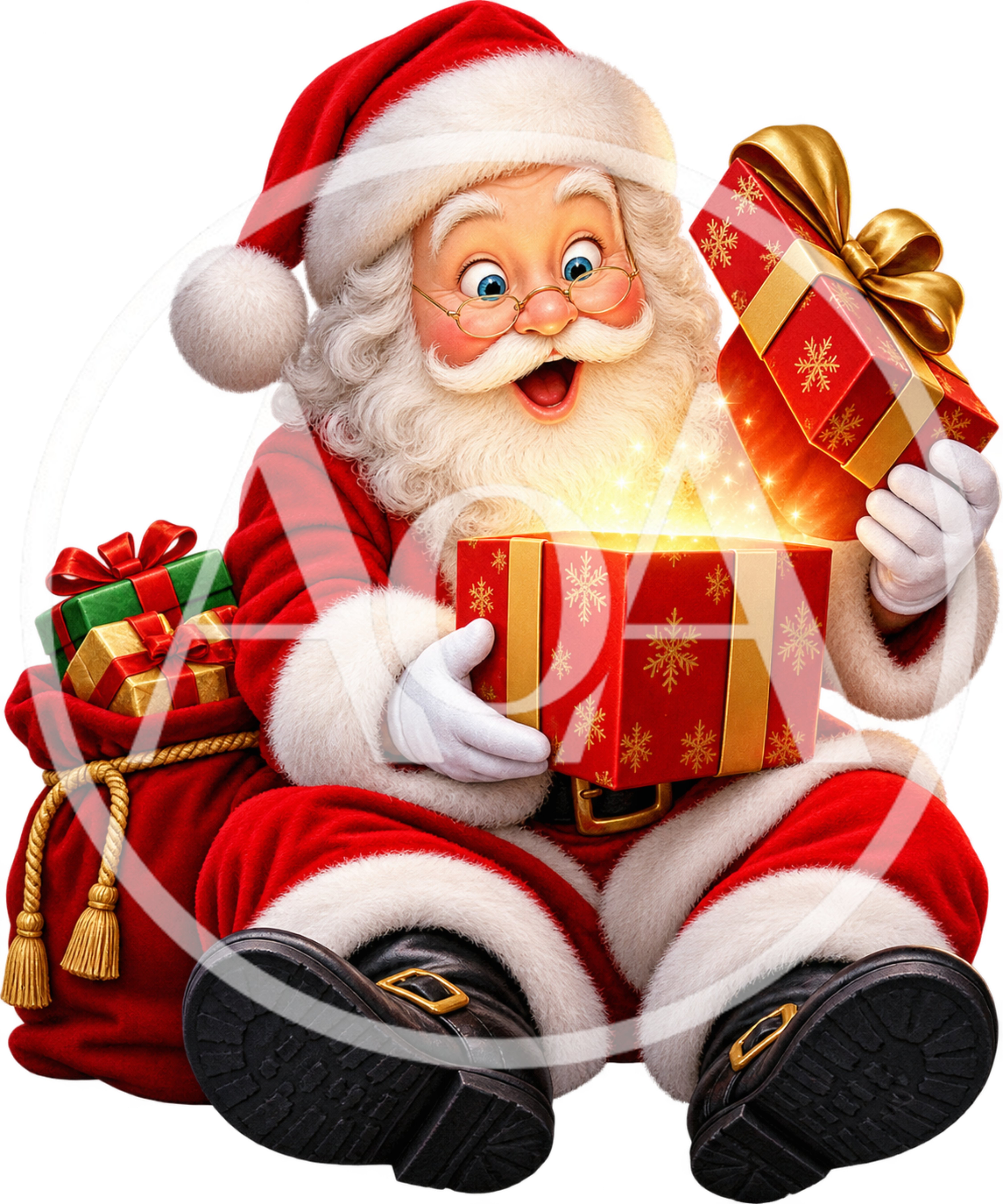 Santa Claus Opening A Glowing Christmas Gift