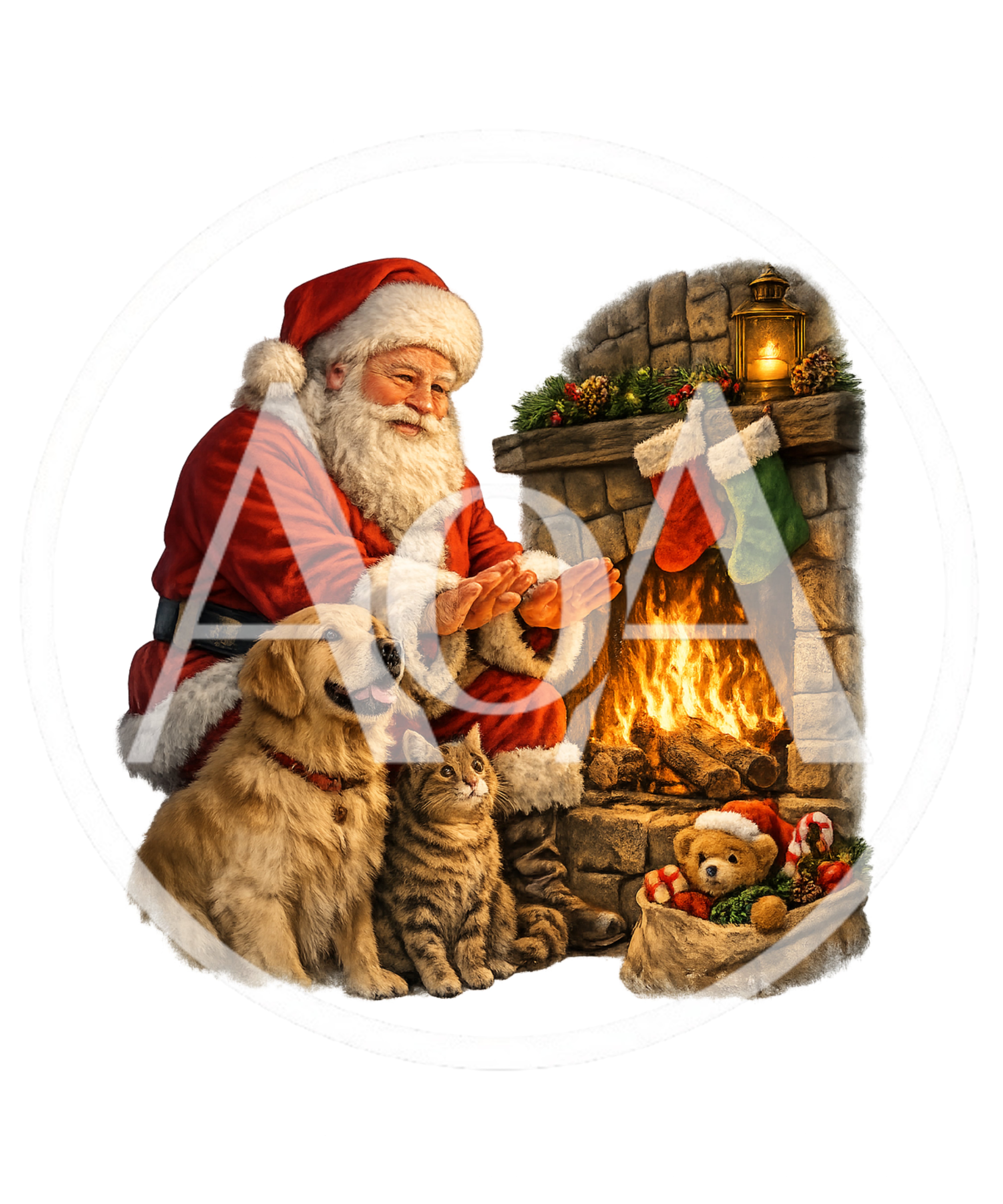Santa Claus Warming Hands By A Cozy Fireplace