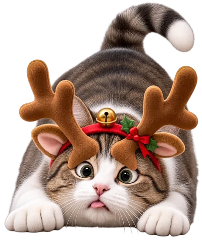 Cute Tabby Cat Wearing Reindeer Antlers Headband