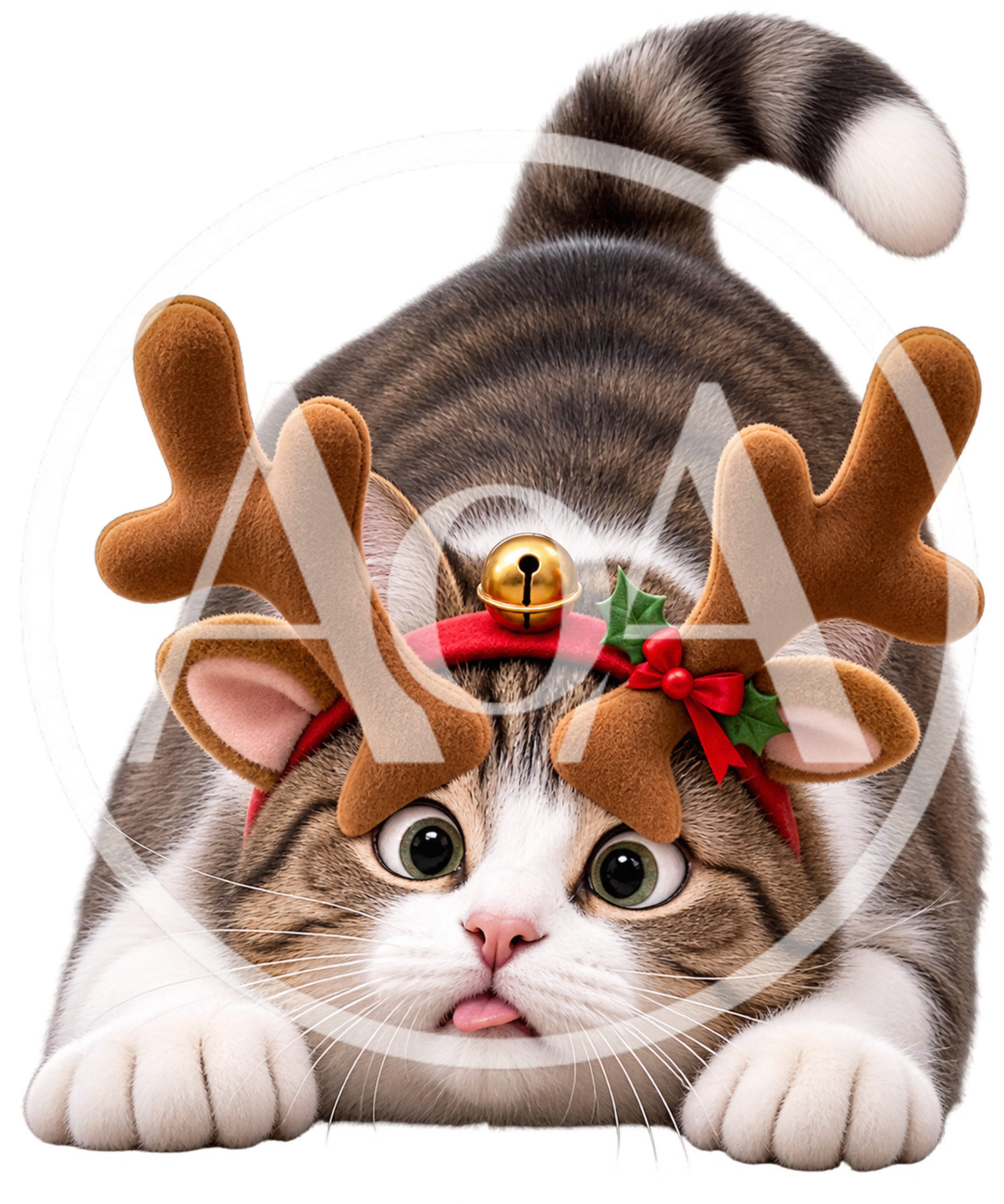 Cute Tabby Cat Wearing Reindeer Antlers Headband