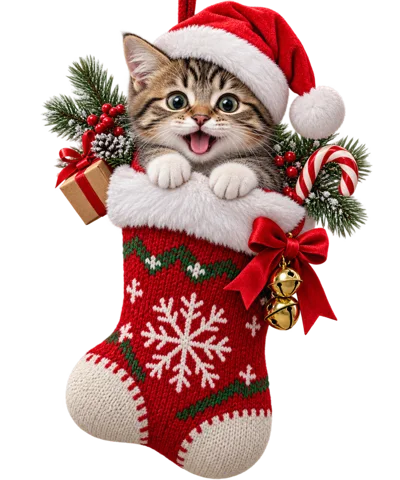 Cute Tabby Kitten Inside A Christmas Stocking