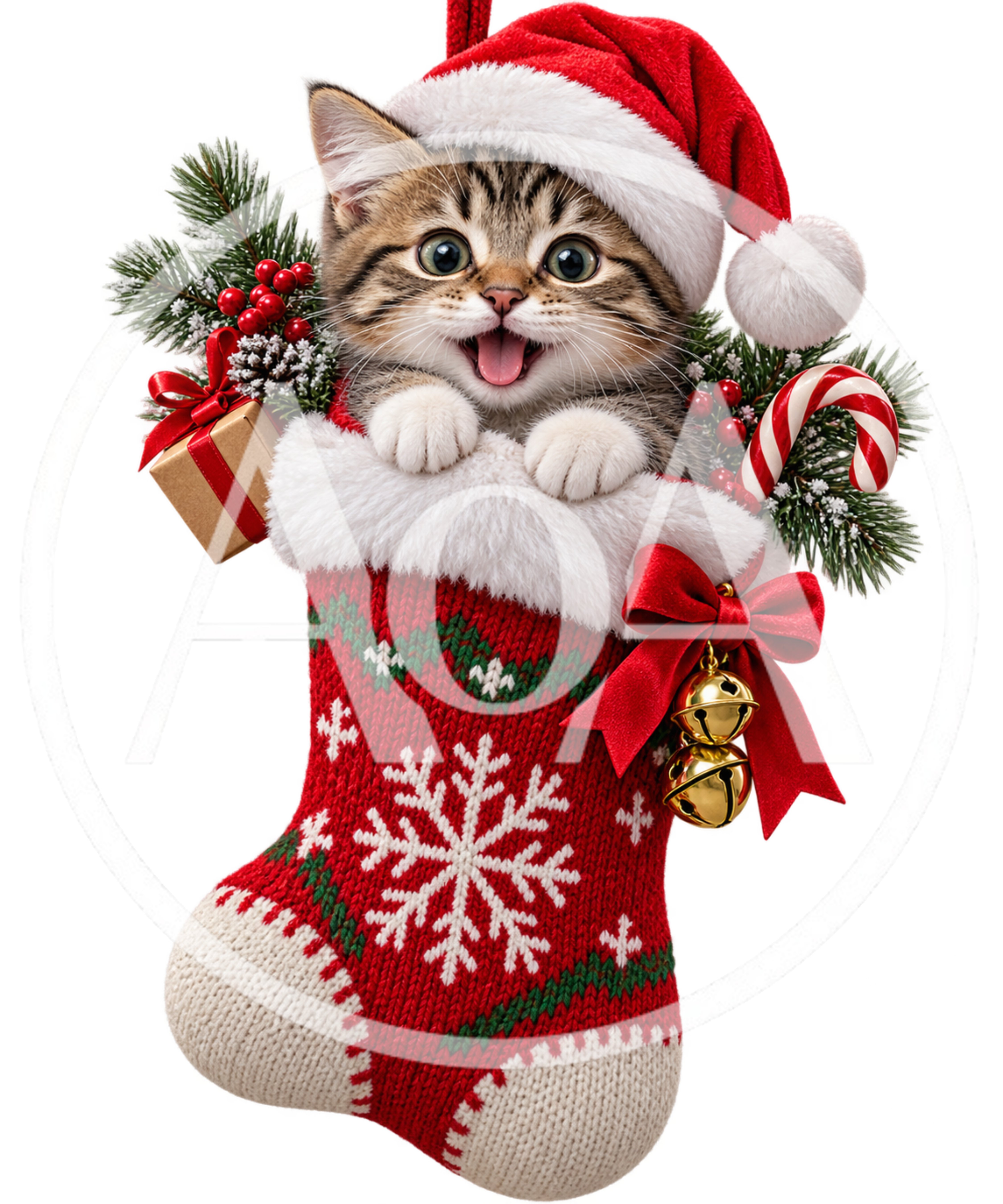 Cute Tabby Kitten Inside A Christmas Stocking