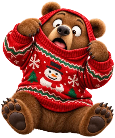 Cute Cartoon Bear Wearing A Festive Christmas Sweater