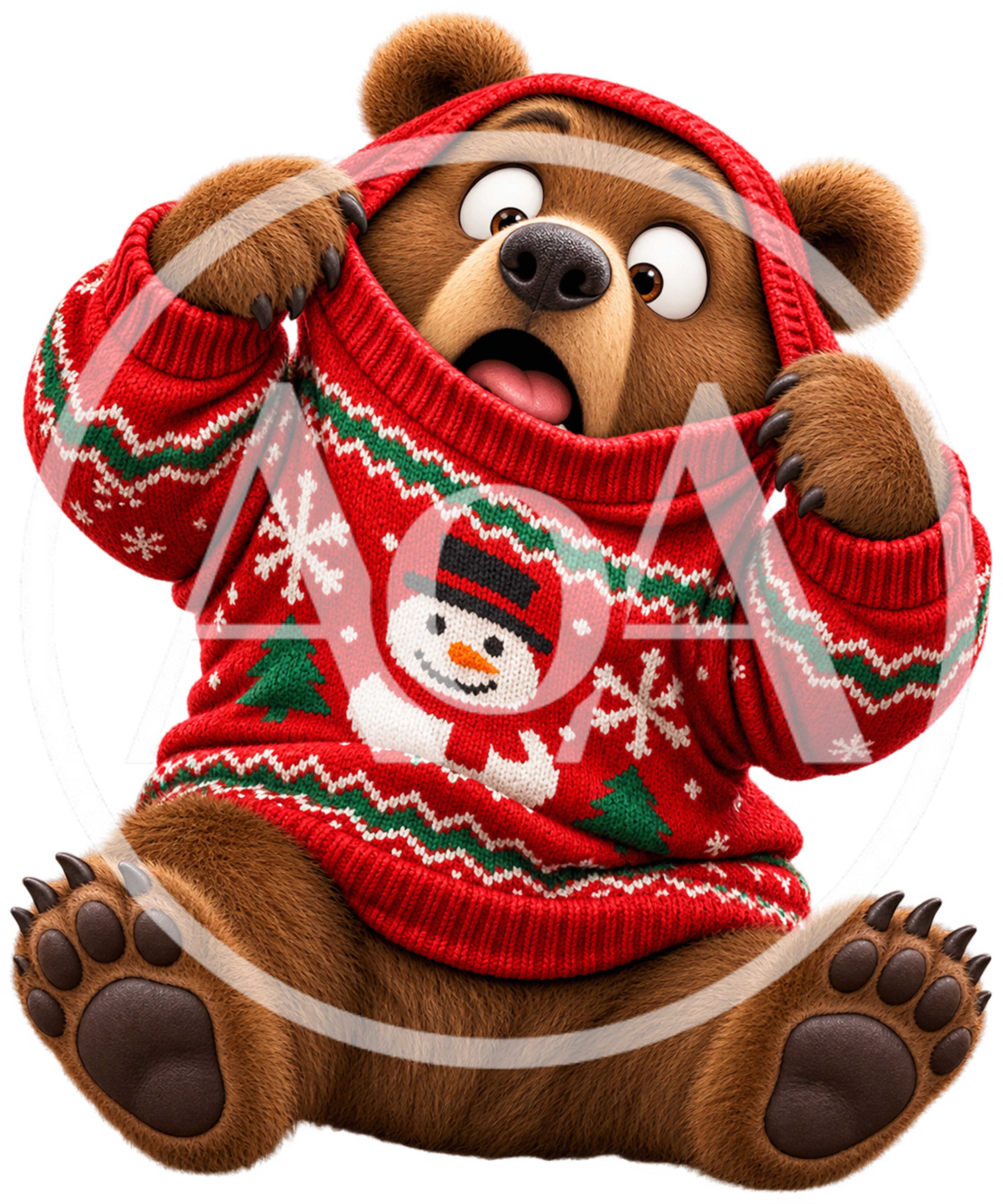 Cute Cartoon Bear Wearing A Festive Christmas Sweater