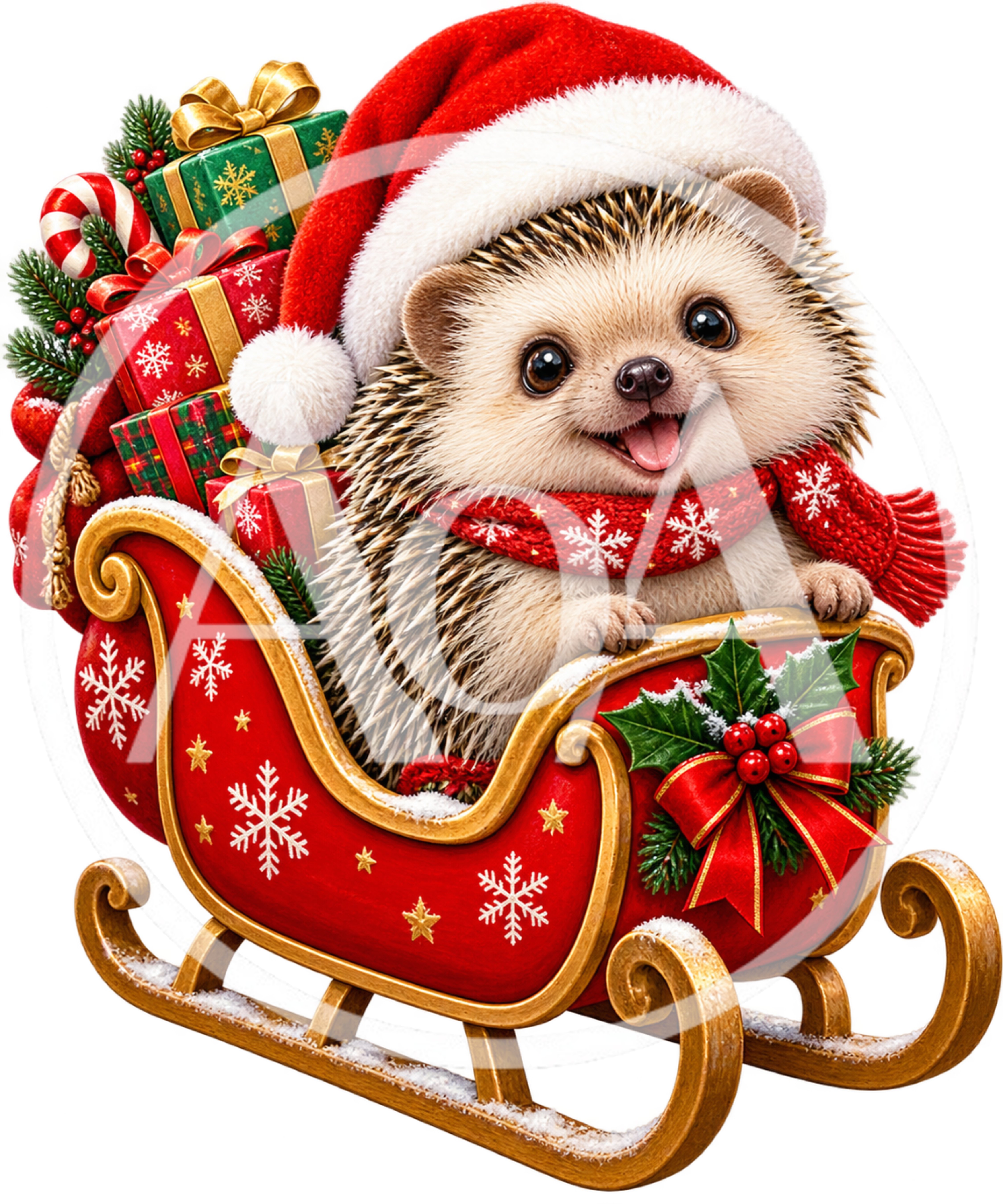 Cute Hedgehog Sitting In A Festive Christmas Sleigh