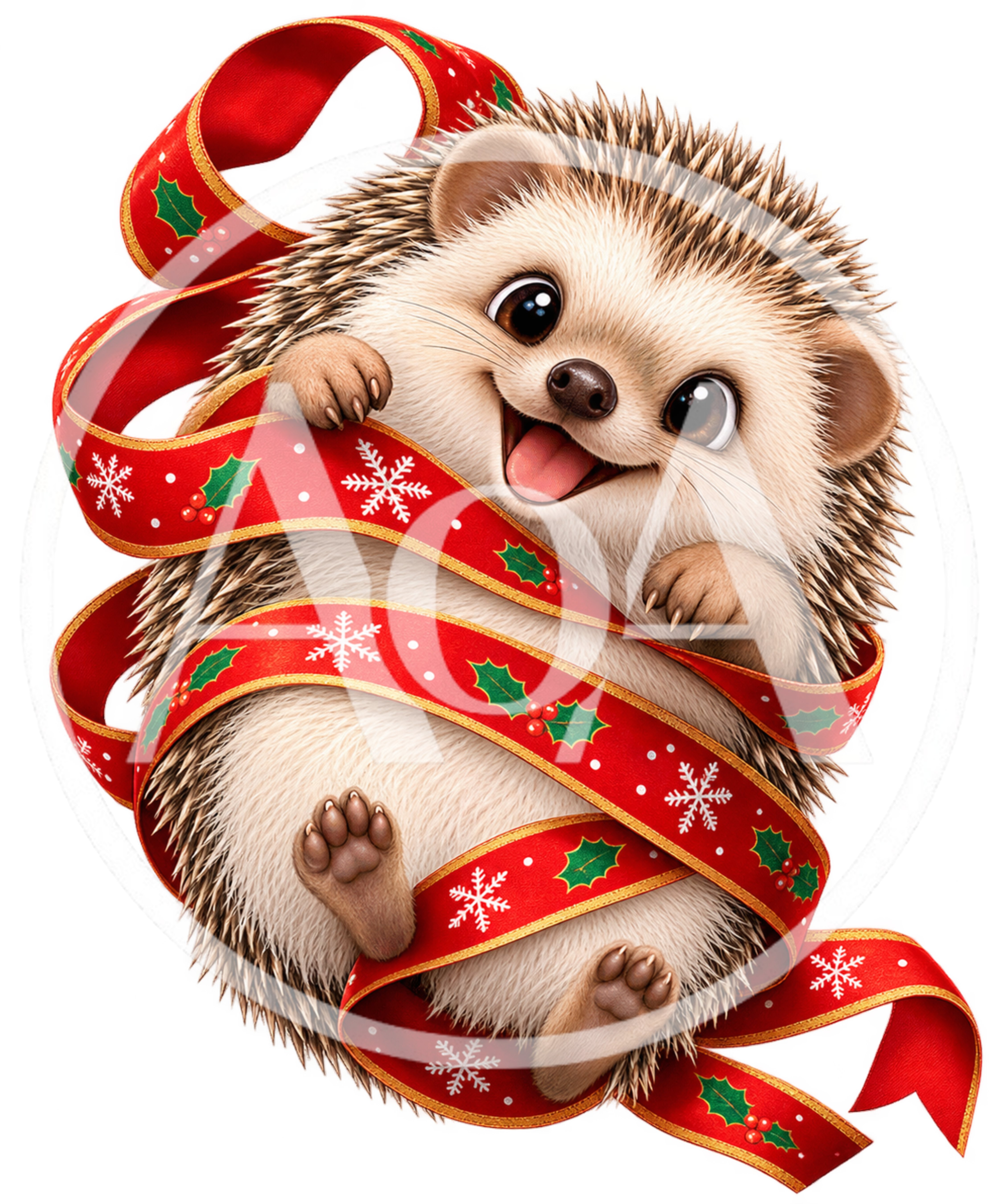 Cute Hedgehog Wrapped In Festive Christmas Ribbon