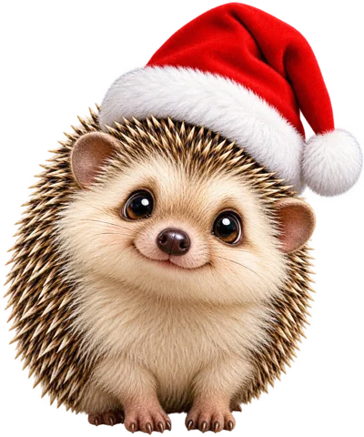 Cute Hedgehog Wearing A Red Christmas Santa Hat