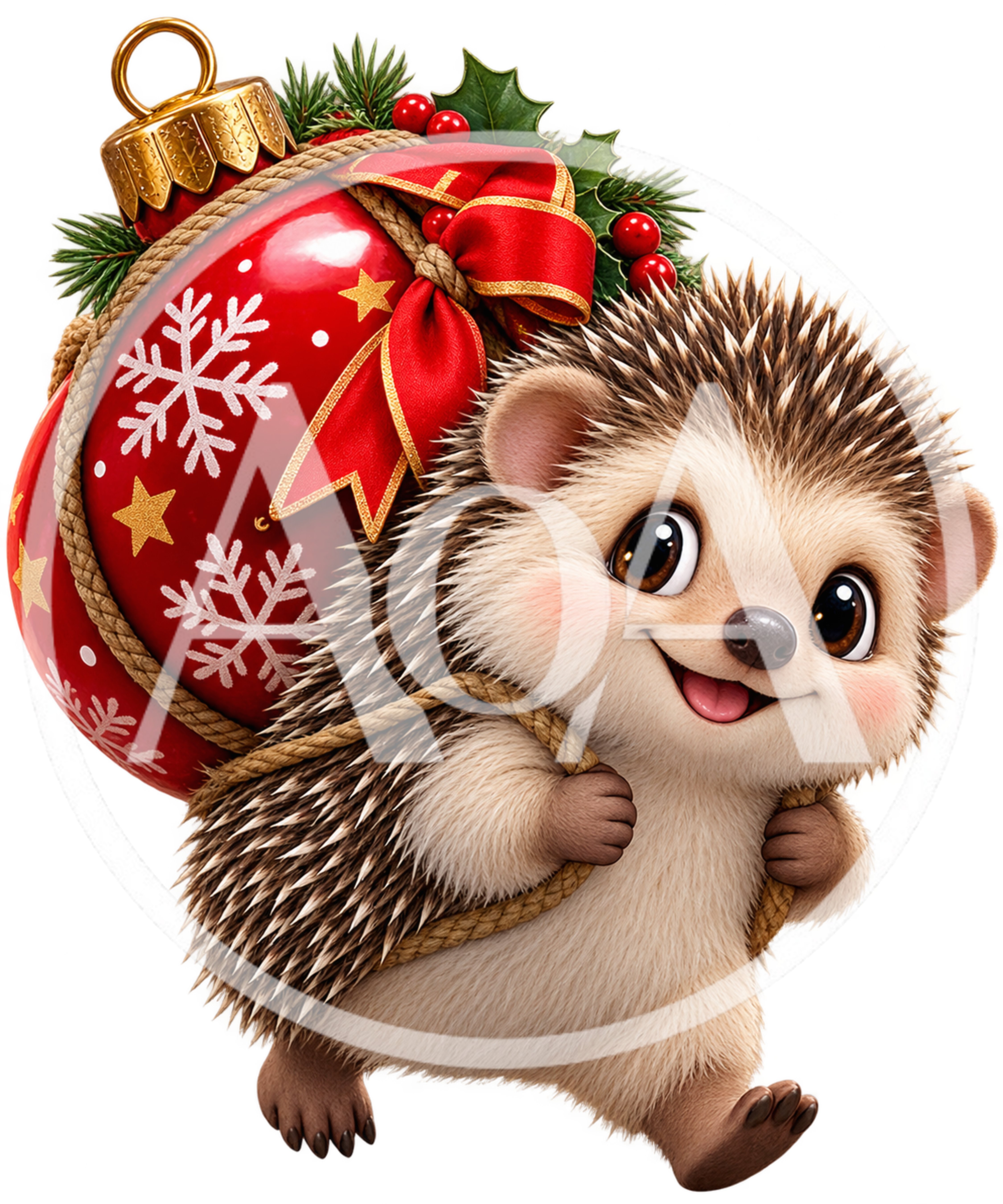 Cute Hedgehog Carrying A Large Red Christmas Ornament
