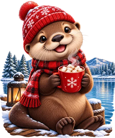 Cute Otter Holding A Mug Of Hot Cocoa
