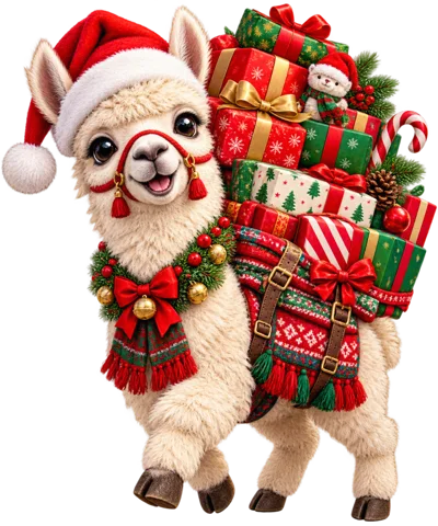Cute Christmas Llama Carrying Stack Of Wrapped Gifts