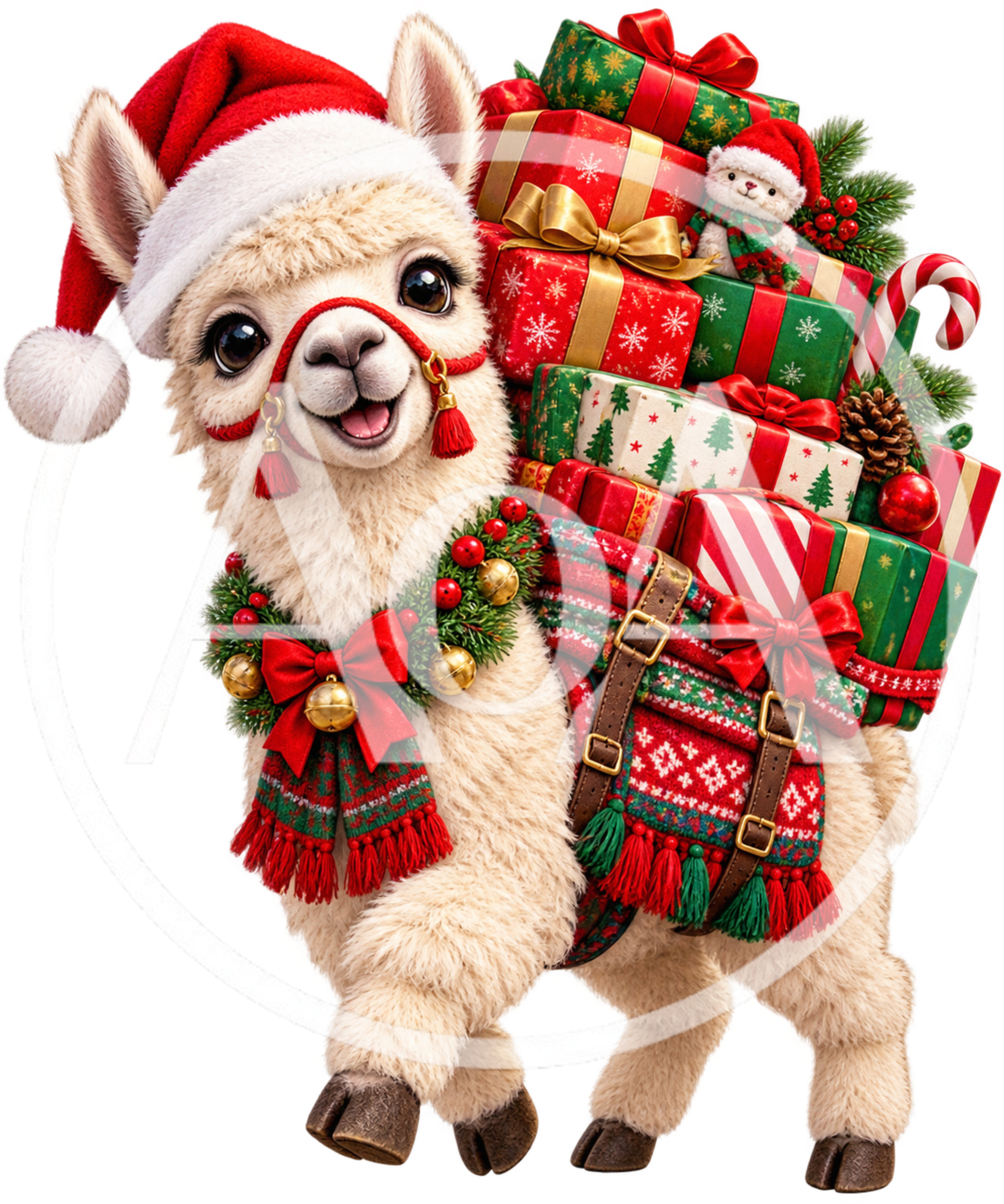 Cute Christmas Llama Carrying Stack Of Wrapped Gifts