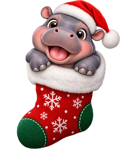 Cute Baby Hippo Inside A Christmas Stocking