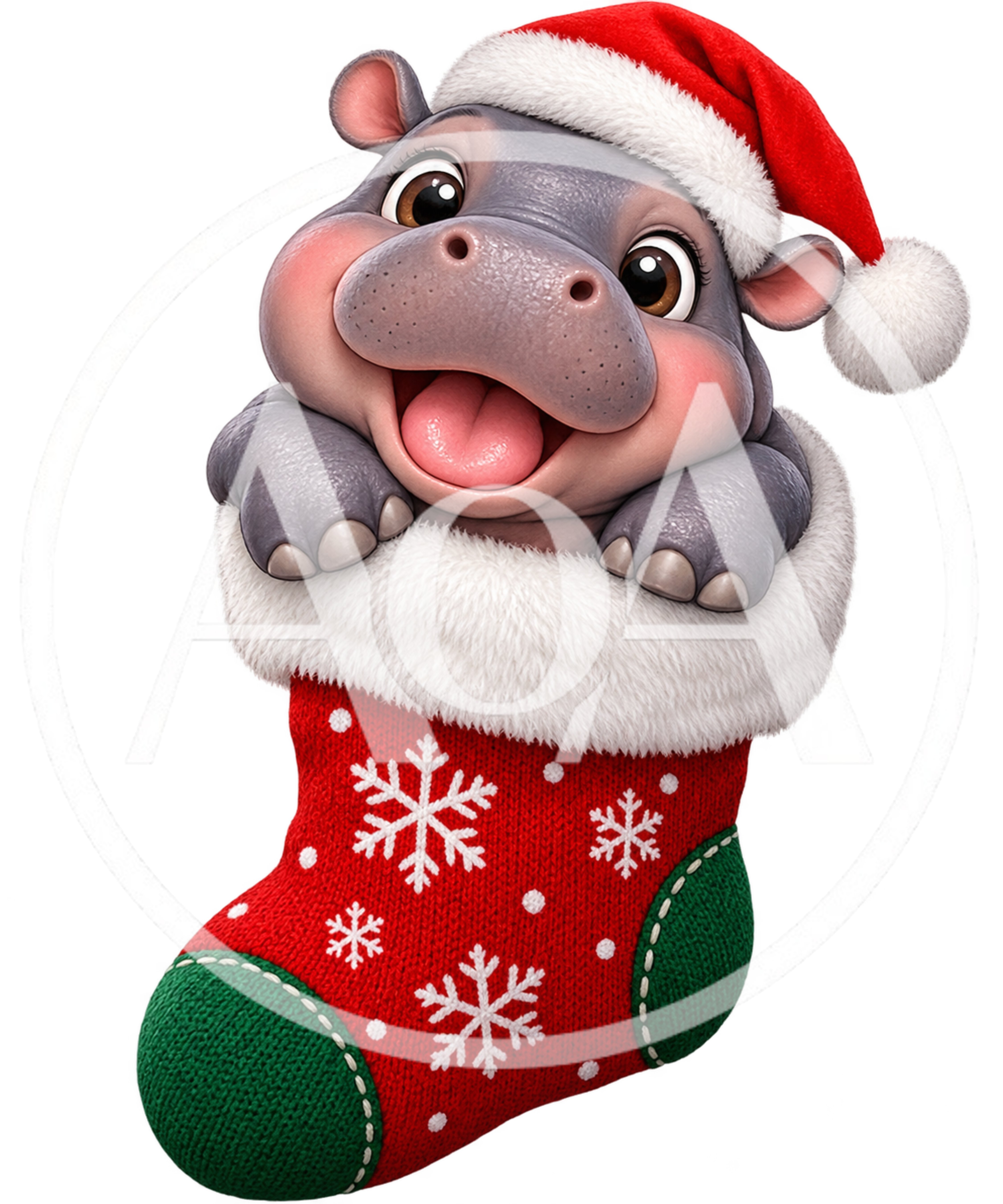 Cute Baby Hippo Inside A Christmas Stocking