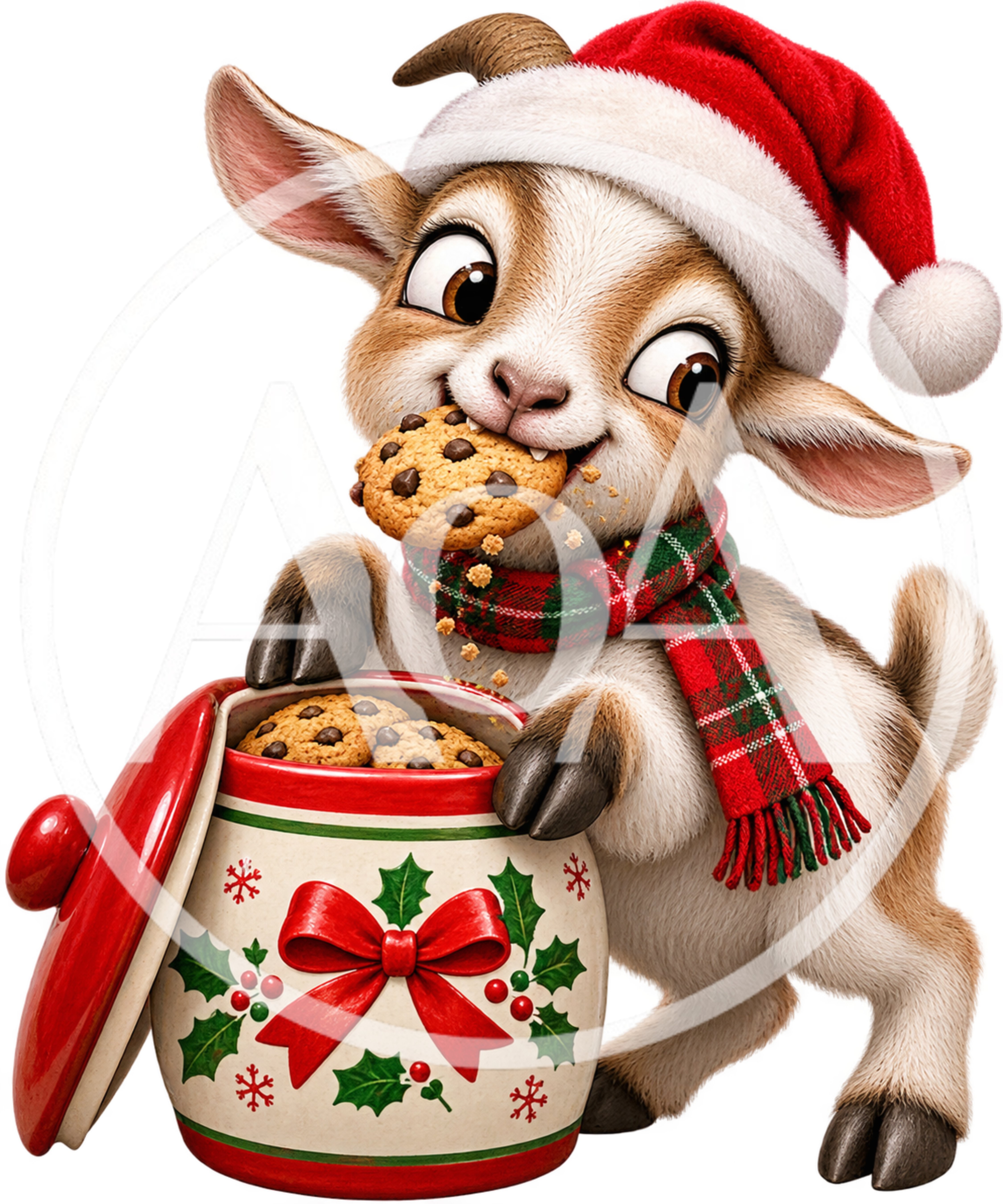 Cute Baby Goat Wearing Santa Hat Eating Christmas Cookies