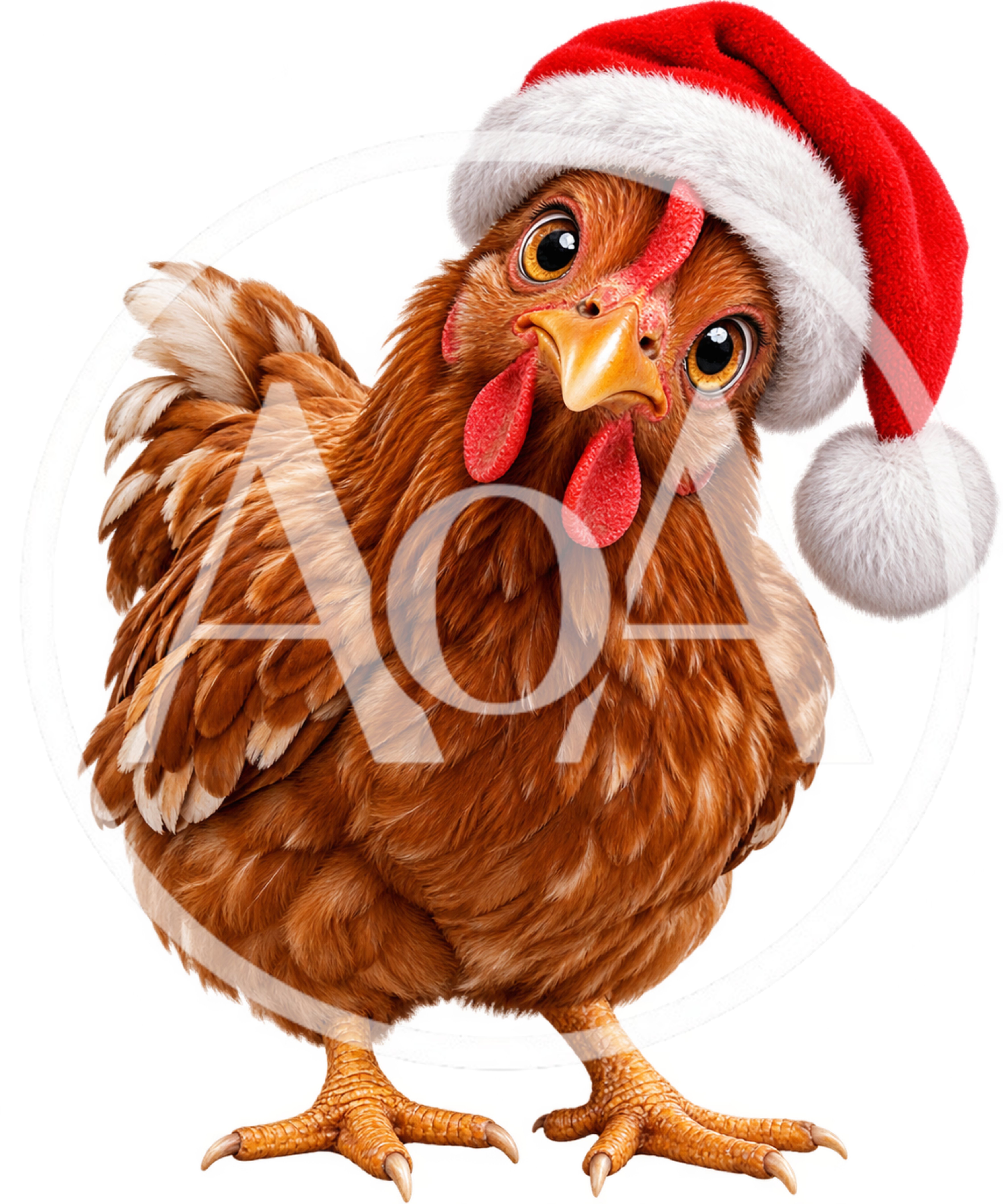 Brown Chicken Wearing A Festive Santa Claus Hat