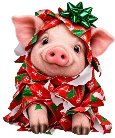 Cute Piglet Wrapped In Christmas Wrapping Paper