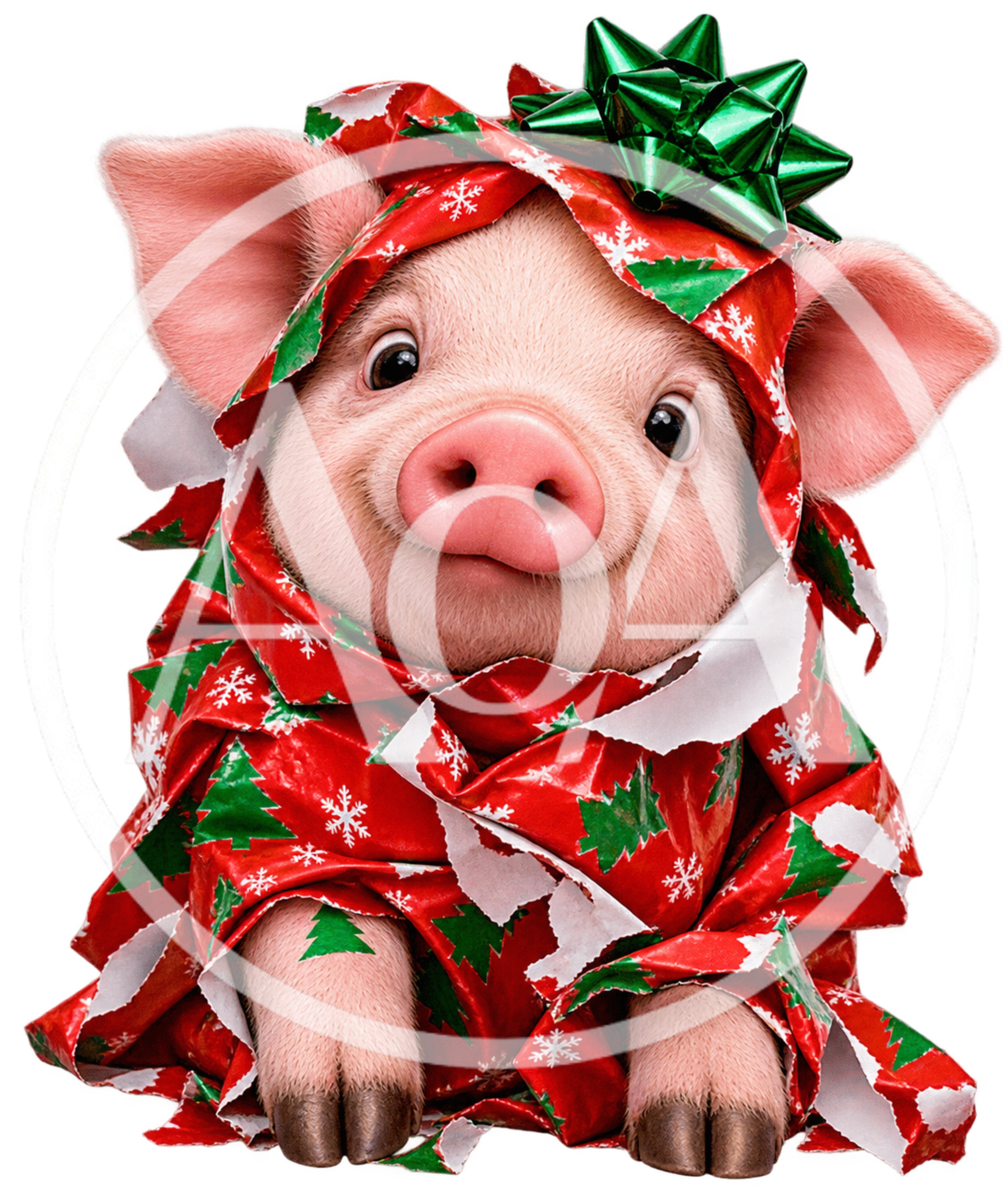 Cute Piglet Wrapped In Christmas Wrapping Paper