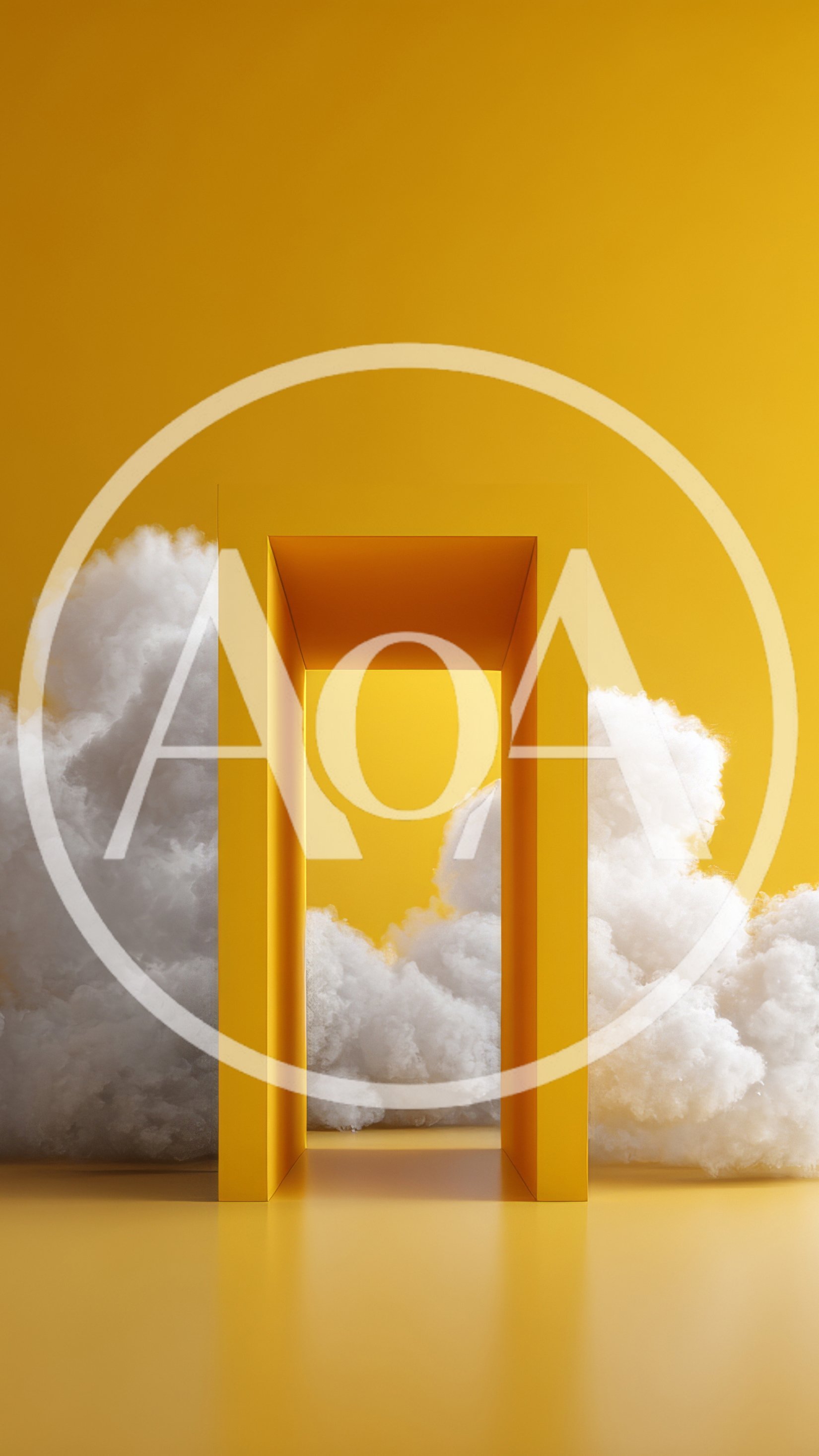 Minimalist Yellow Archway Surrounded By Fluffy White Clouds